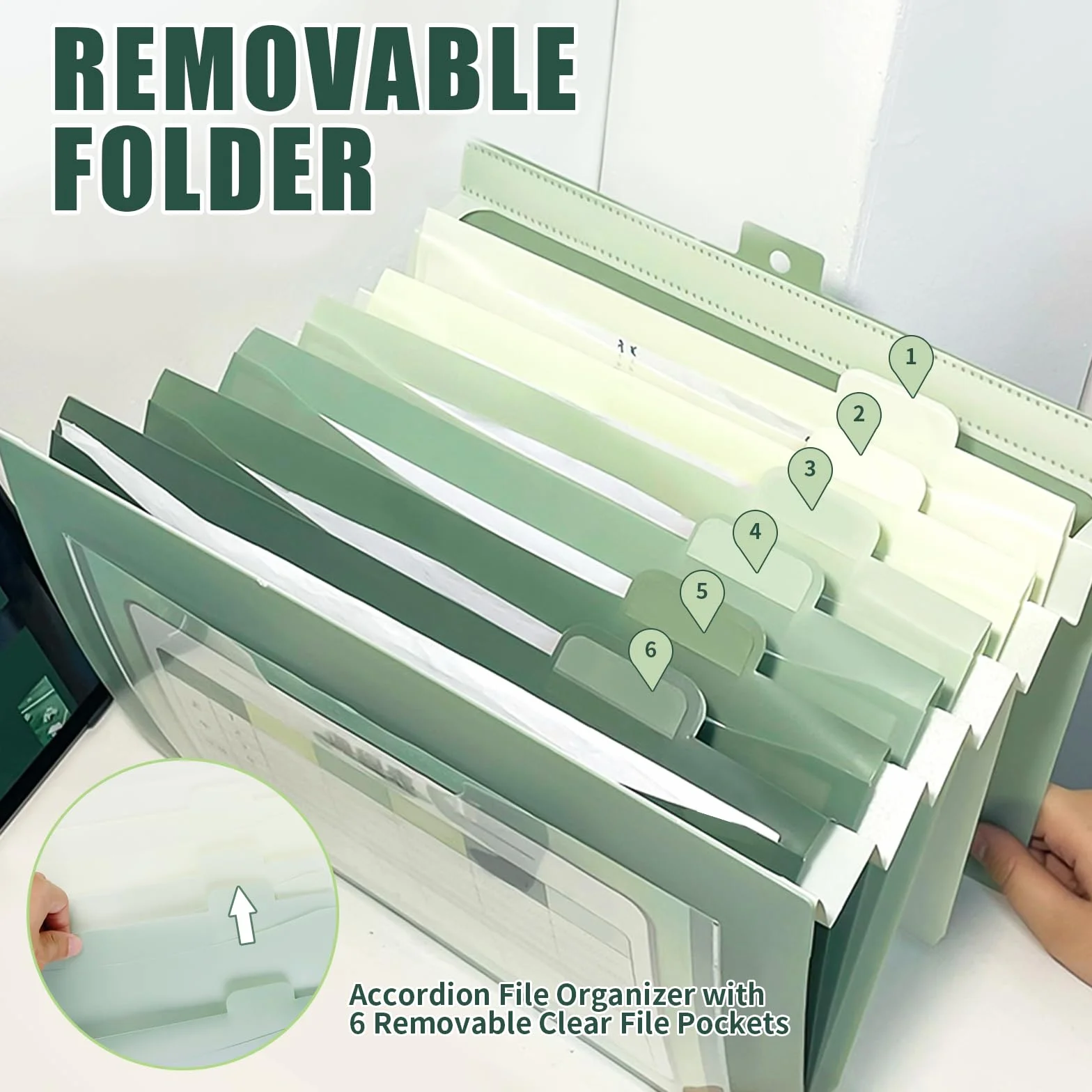 Revistero Pared 2 Piezas, Carpeta Clasificadora con 6 Bolsillos Desmontables, Clasificador Documentos (Verde y Azul)