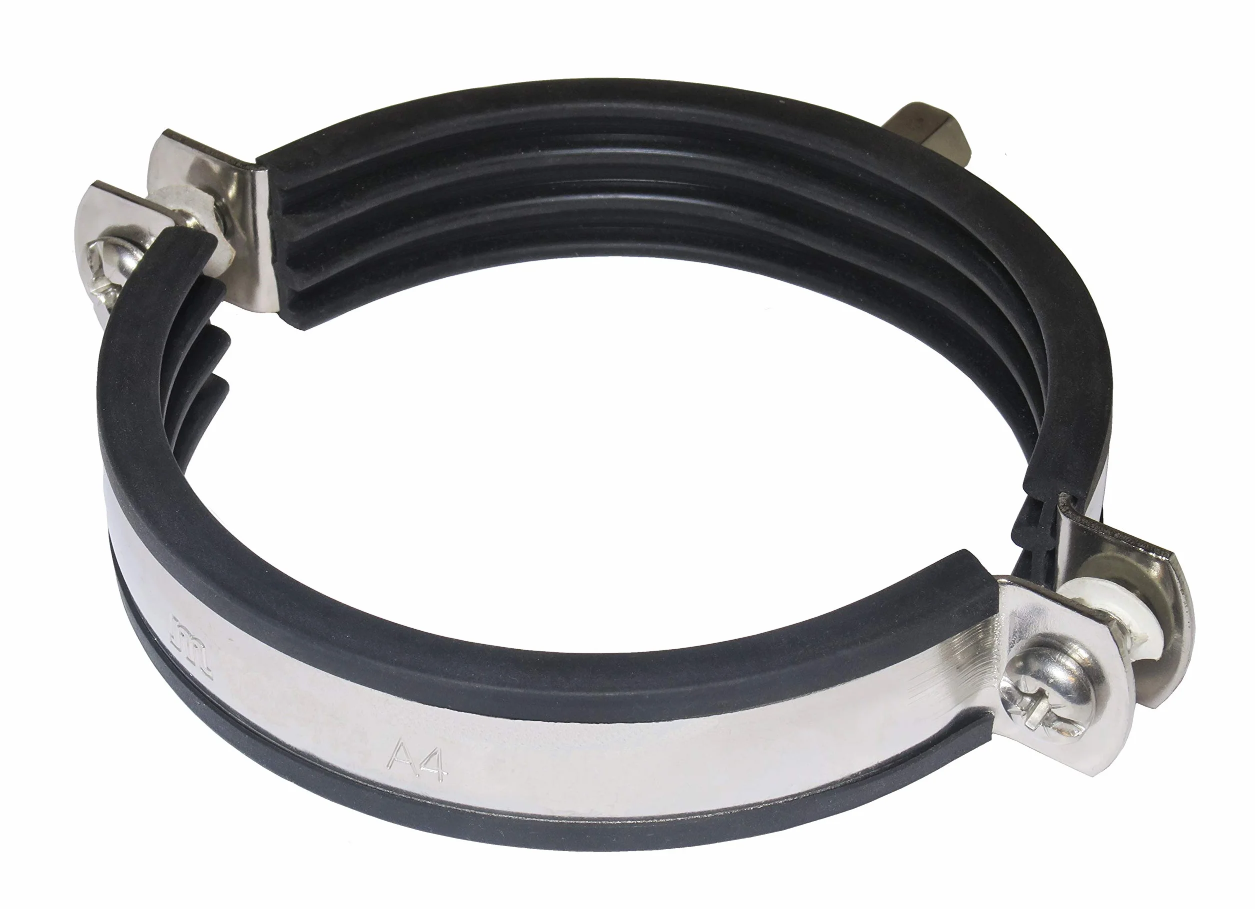 rohrfix-24 Abrazadera de tubo de acero inoxidable V4A con inserto de goma 50-56 mm, rango de sujeción 50-56 mm, rosca de conexión con tuerca combinada M8/M10