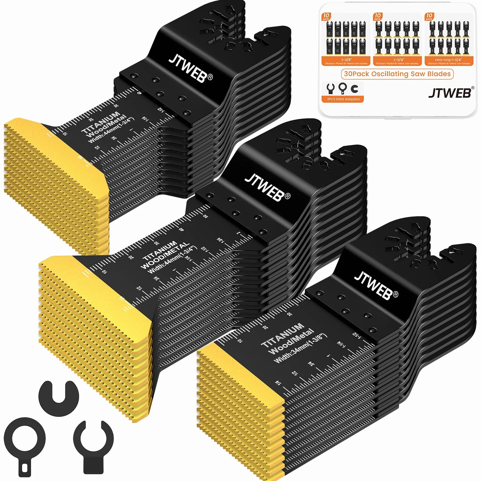 JTWEB 30 hojas de sierra oscilantes de titanio para corte de metal, cuchillas multiherramienta oscilantes, clavos de metal, kits de cuchillas multiherramienta de madera y metal, plástico, para Dewalt,
