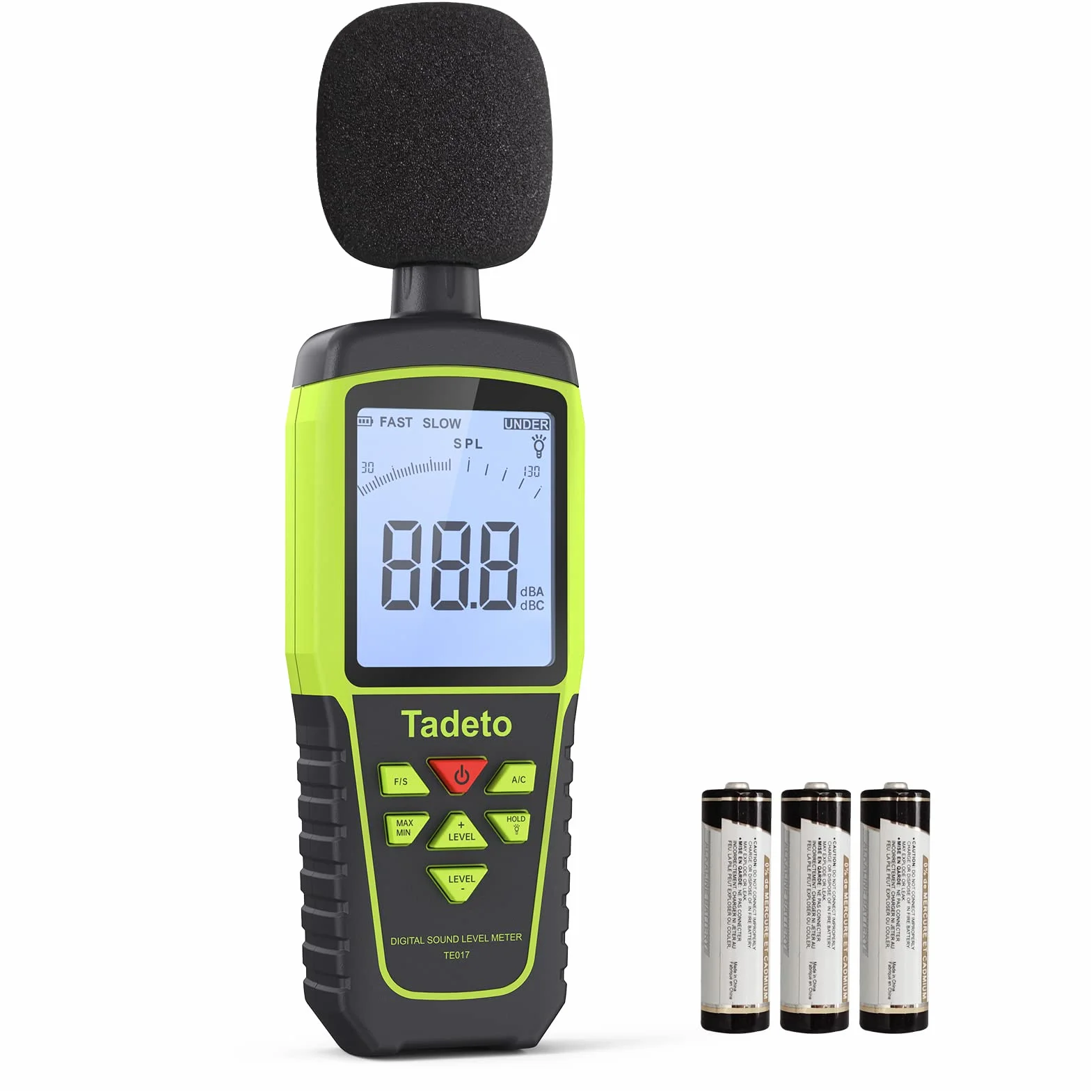 Sonometro Tadeto Medidor Decibelios Portátil 30dB-130dB Pantalla LCD Retroiluminada MAX/MIN