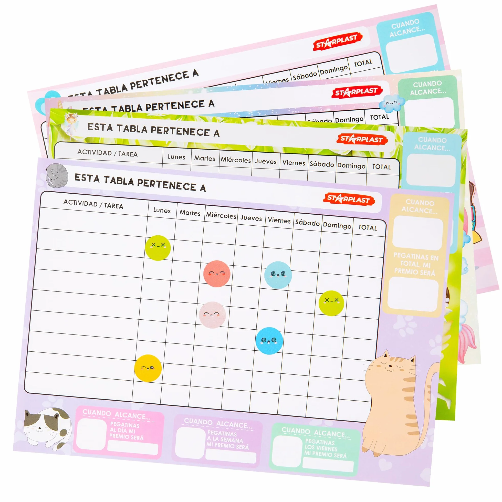 STARPLAST Tabla de Recompensas para Niños con Pegatinas - 16 Láminas, 4 Diseños