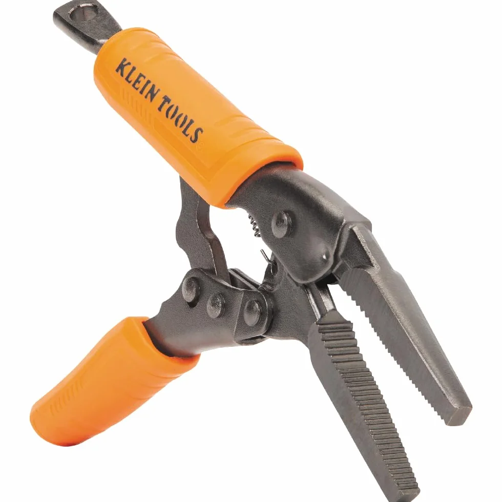Klein Tools 38665 Juego de alicates de bloqueo, punta larga de 6 pulgadas, mandíbula curvada de 7 y 10 pulgadas, alto par, agarres de topo para sujetar y agarrar, 3 piezas