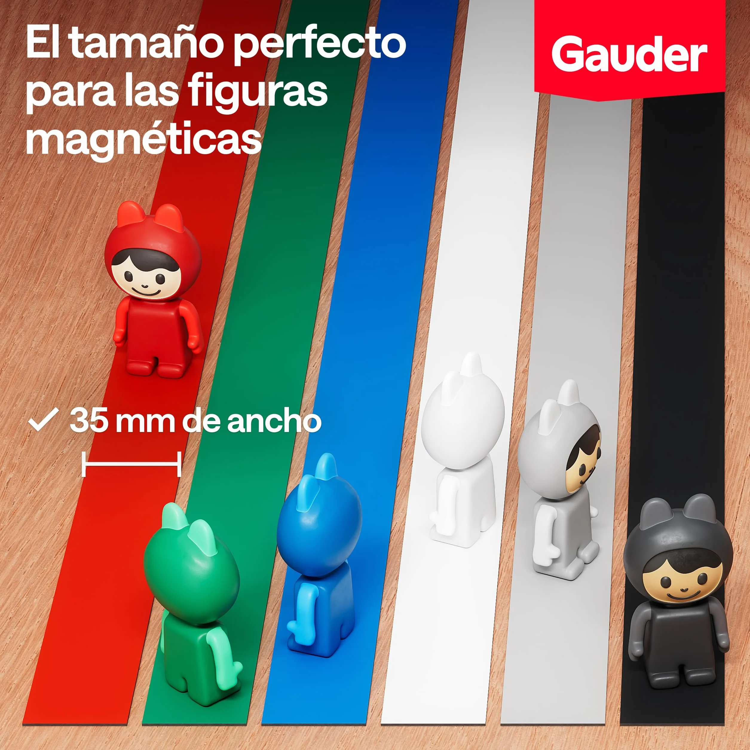 GAUDER Cinta metálica autoadhesiva - Banda magnética para imanes y Figuras Tonie® & estanterías - Cinta ferrosa & banda de hierro para manualidades y organización (1 m x 35 mm - negro)