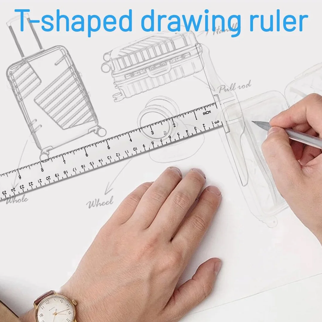 Reglas Cuadradas en T de Plástico Transparente Doble Cara para Dibujo y Diseño 30 cm