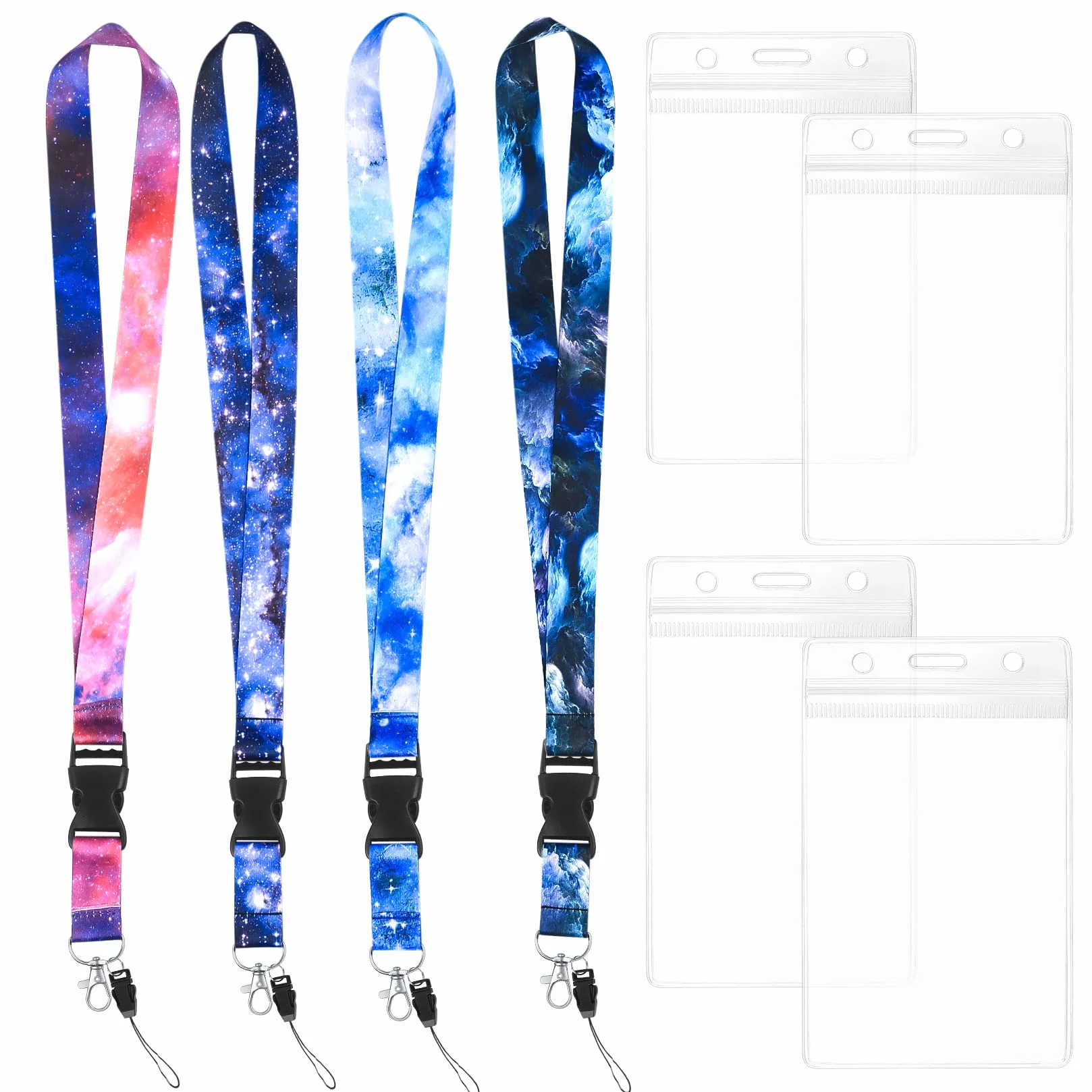 4 Piezas Correas de Cuello para Tarjetas de Identificación, Cordones de Insignia, Correa para Cuello Tarjeta con Hebilla de Liberación Rápida, para Tarjeta, Llaves, Móvil, con 4 x Portatarjetas