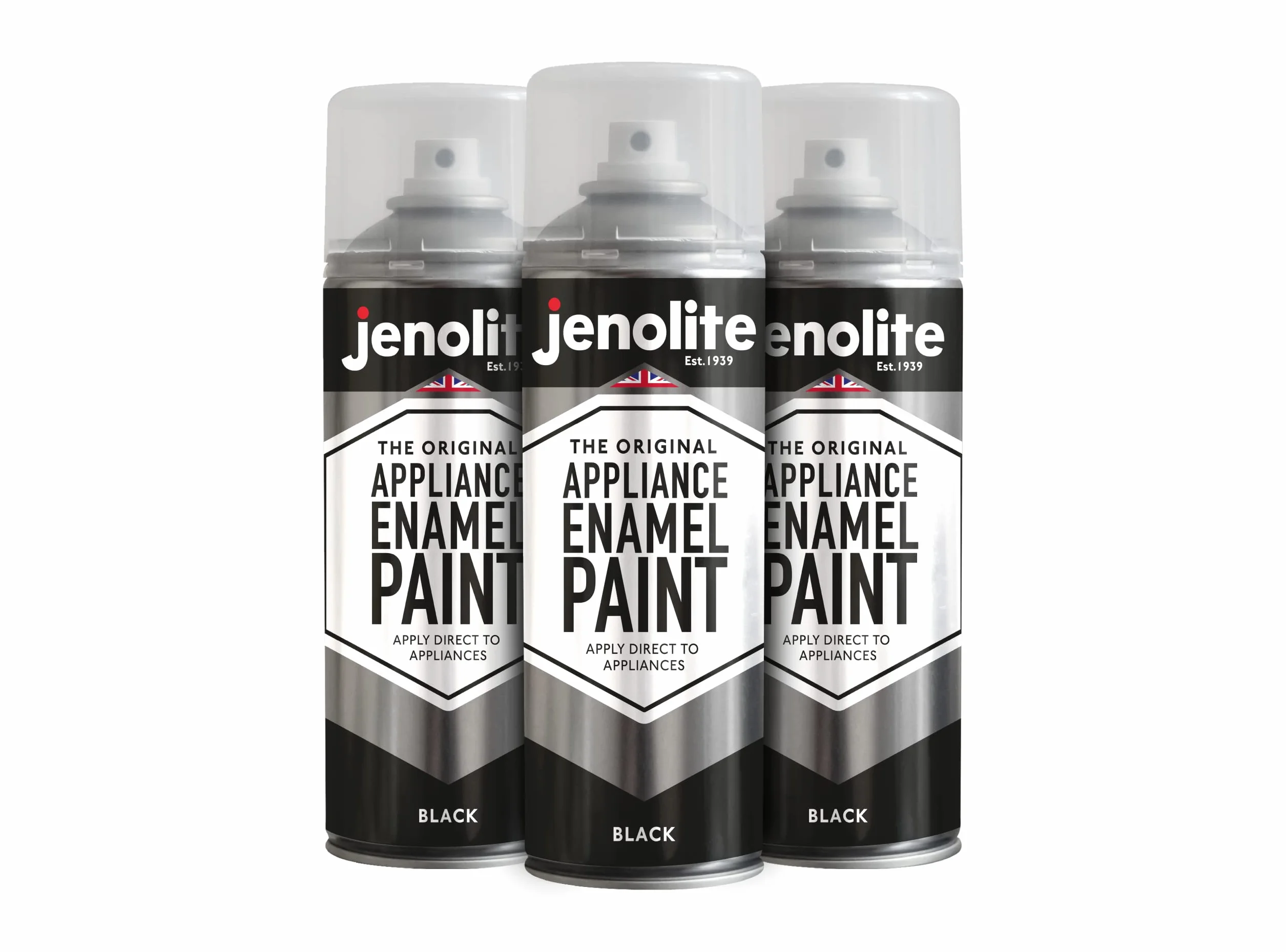 JENOLITE Pintura esmaltada para electrodomésticos | NEGRO | Actualizar y restaurar electrodomésticos | Ideal para frigoríficos, congeladores y lavadoras | 3 x 400ml
