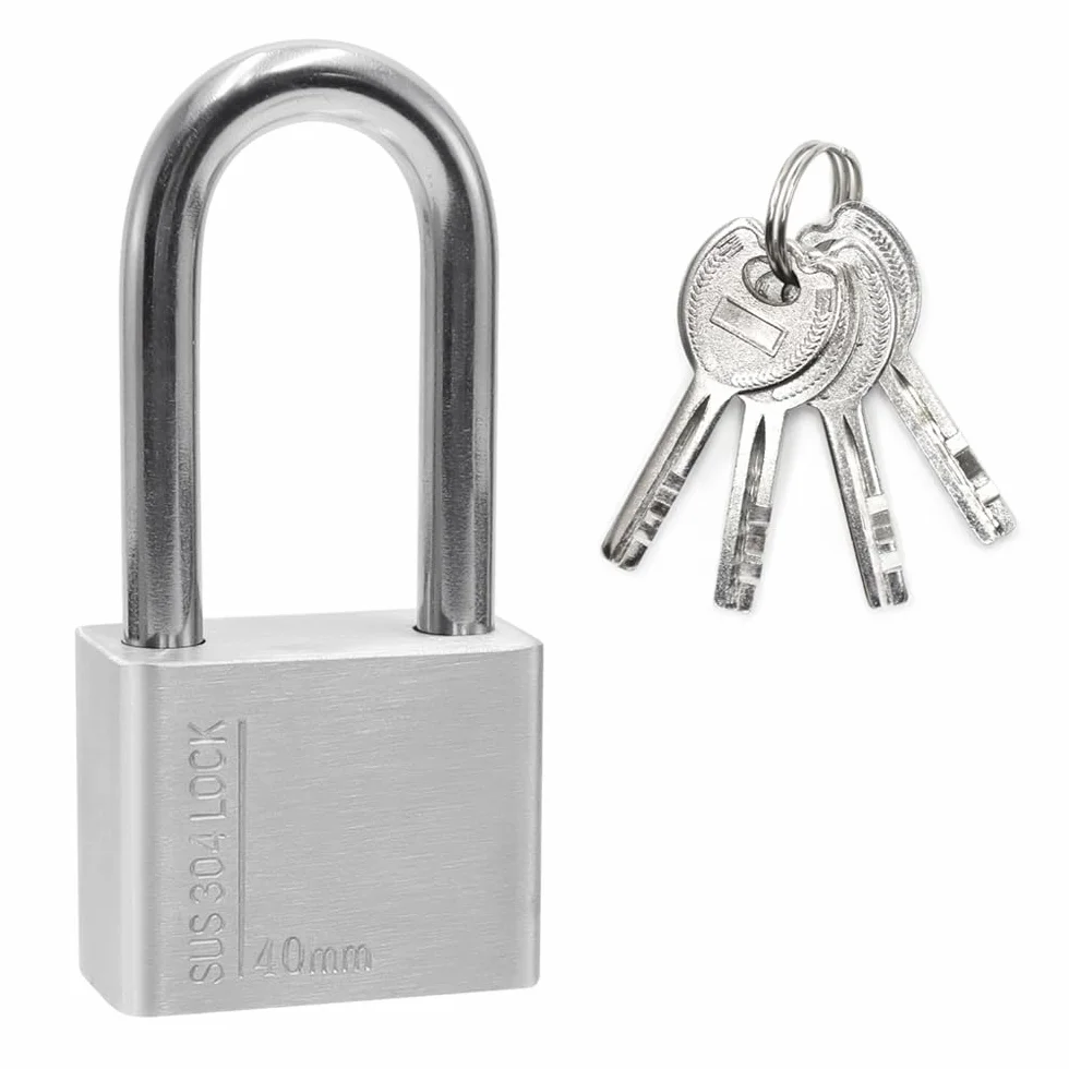 Grillete Alto Candado de Acero Inoxidable 304 con 4 Llaves, Protección Impermeable y de Alta Seguridad para uso en Exteriores, 40 mm