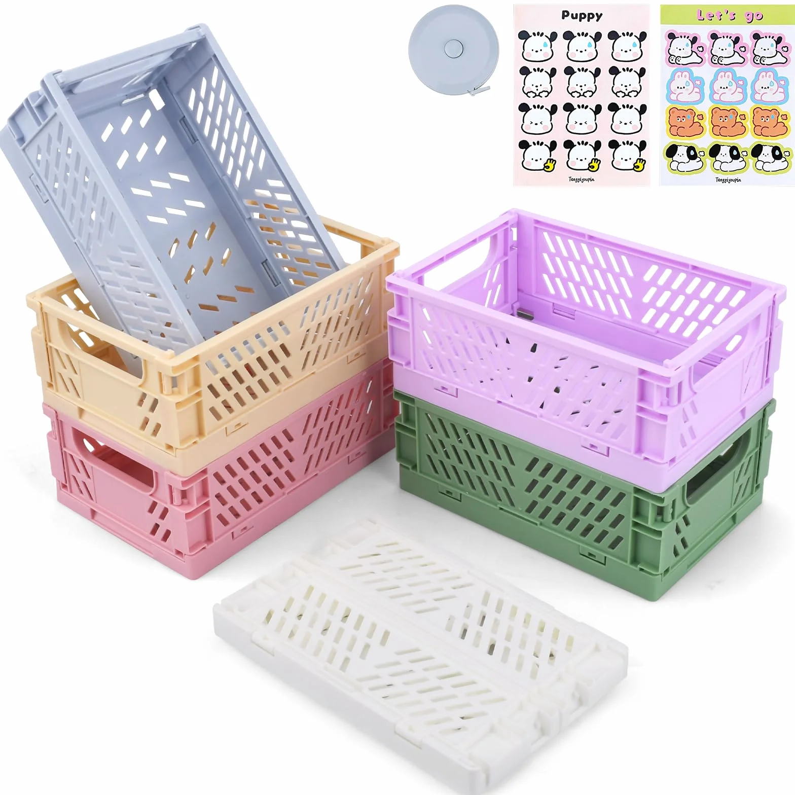 6 Piezas Caja Plegable Plastico, Pequeñas Cajas de Almacenamiento,Plegables de Plástico,Mini Caja Plegable para Frutas, Cestas Plegables para Cocina, Estudio y Oficina (15 X 9.8 X 5,7 Cm)