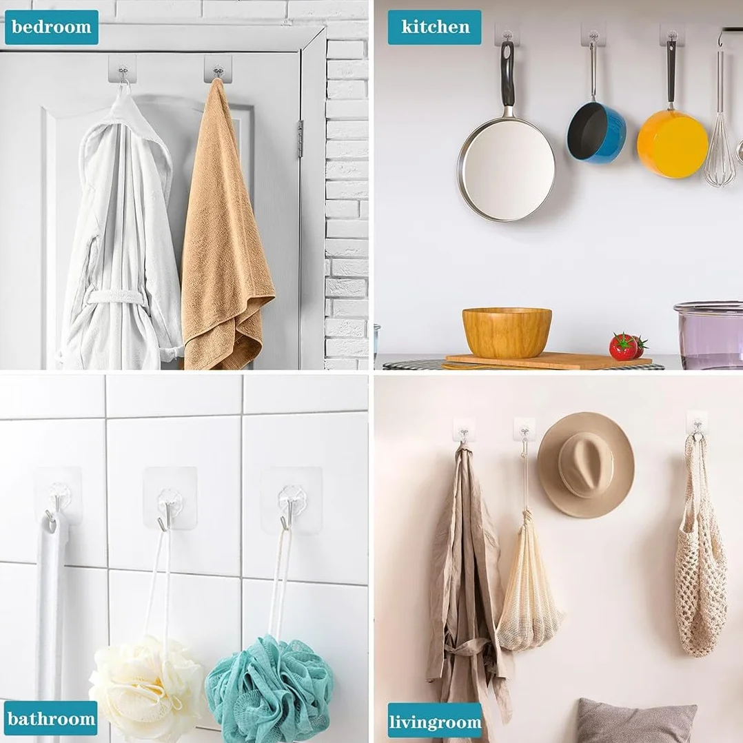 PAIDASHU Ganchos autoadhesivos, Ganchos para Colgar, Colgadores Adhesivos Resistentes, Paquete de 25 Ganchos de Pared Adhesivos, Máximo 10 kg, Sin Uñas, para Baño, Cocina, Toallas y Más