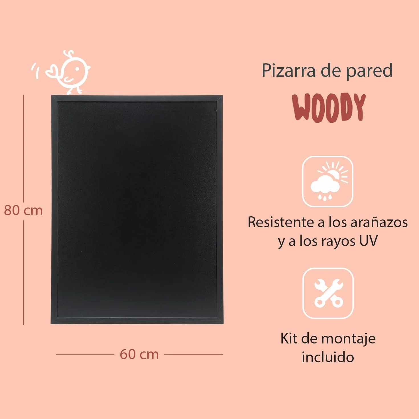 Pizarra de Pared Doble Cara Marco Madera Lacada 60 x 80 cm Negro SECURIT Woody