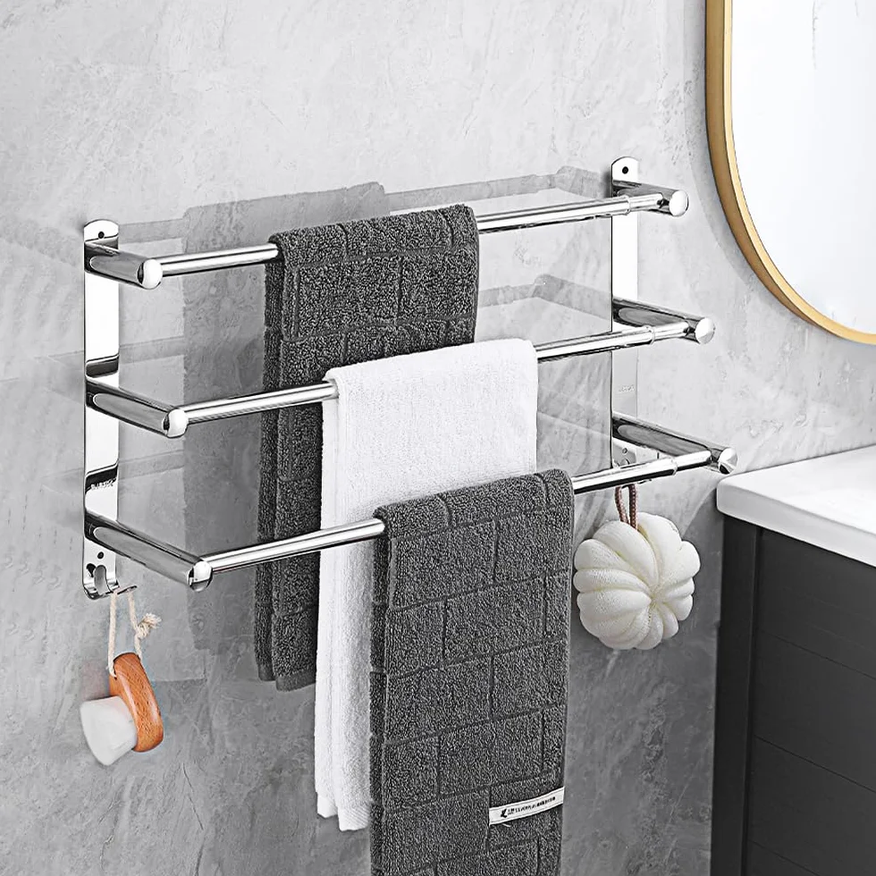 Toalleros Baño Inoxidable Toallero Ajustable 43-78CM Toalleros Pared Barra de Toallas para Cocina, Baño, Inodoro (3 Capas, Plata)