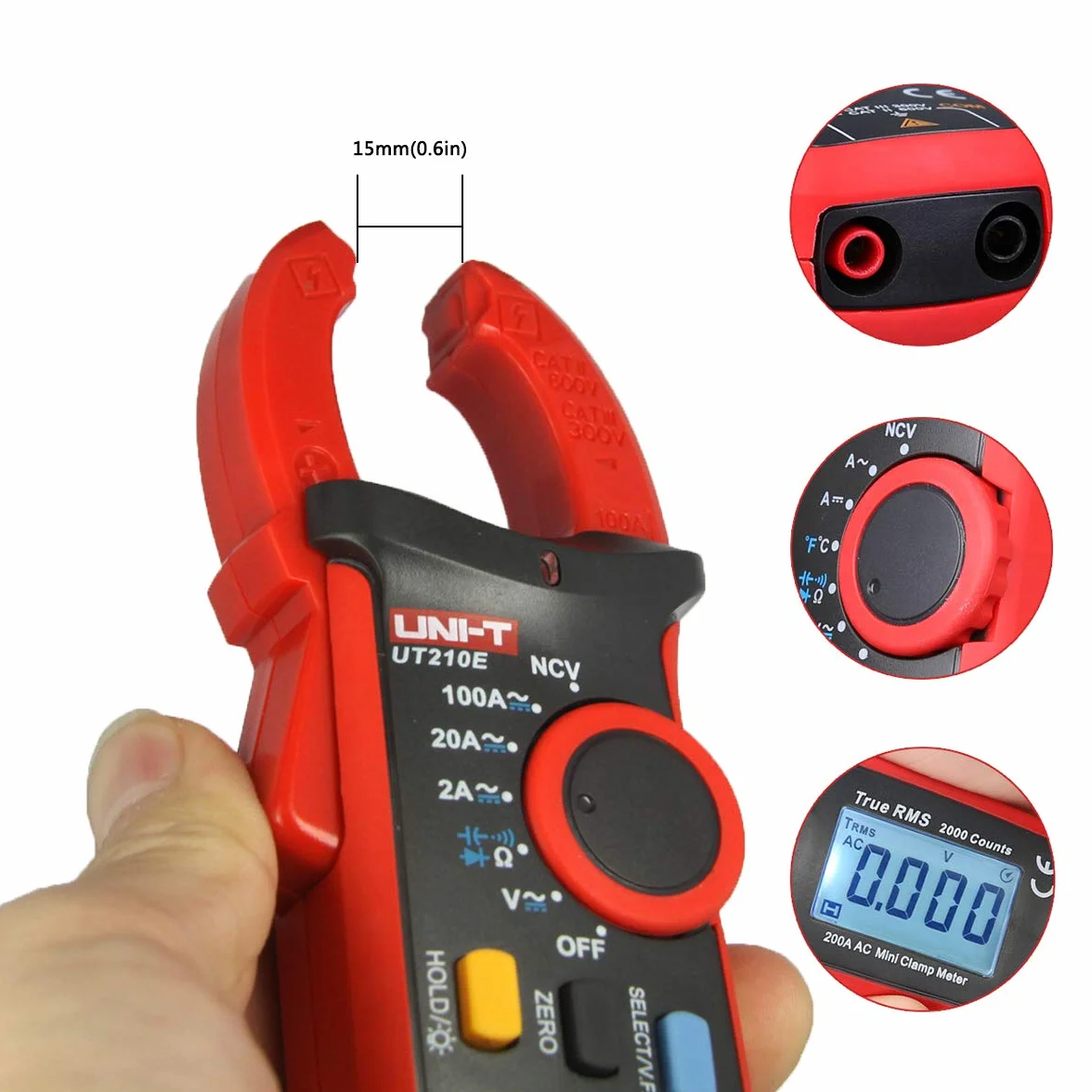 UNI-T UT210E Mini Digital Clamp Meter - DC Clamp Multímetro digital con Pinza para Voltímetro, Amperímetro y Ohmímetro con LCD y Retroiluminación