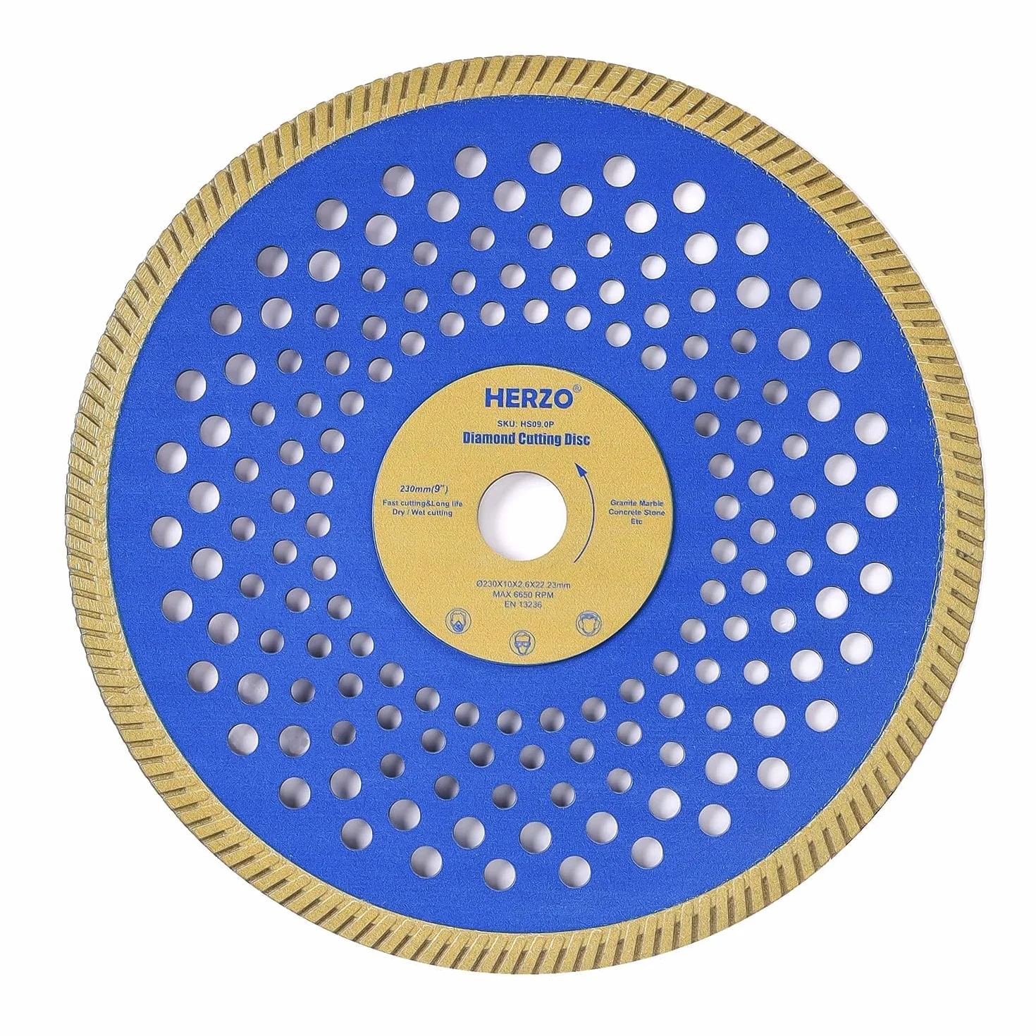 HERZO Disco de Corte de Diamante 230mm para Amoladora Angular, Disco de Corte de Diamante para Hormigón, Hormigón Armado, Piedra, Ladrillo