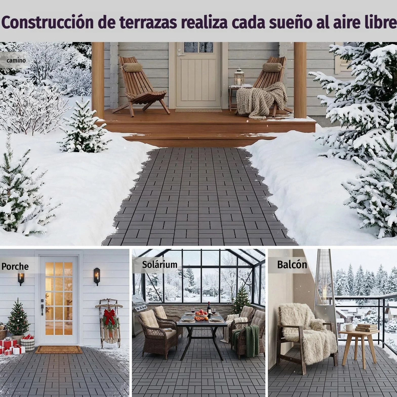Baldosas WPC Exterior Antideslizantes Impermeables Click Suelo Composite Gris 30x30 cm 4 m²