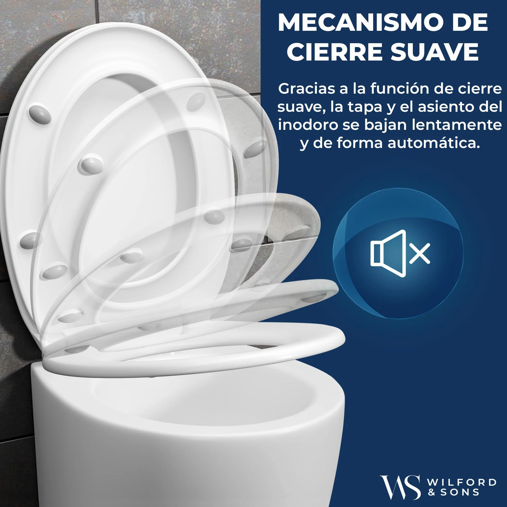 Wilford & Sons Tapa de Inodoro PREMIUM - Asiento WC con Cierre Suave - Tapa de Inodoro Forma O blanca - Asiento de Inodoro - Asiento de Toilette Desmontable - Limpieza Fácil - Duroplast