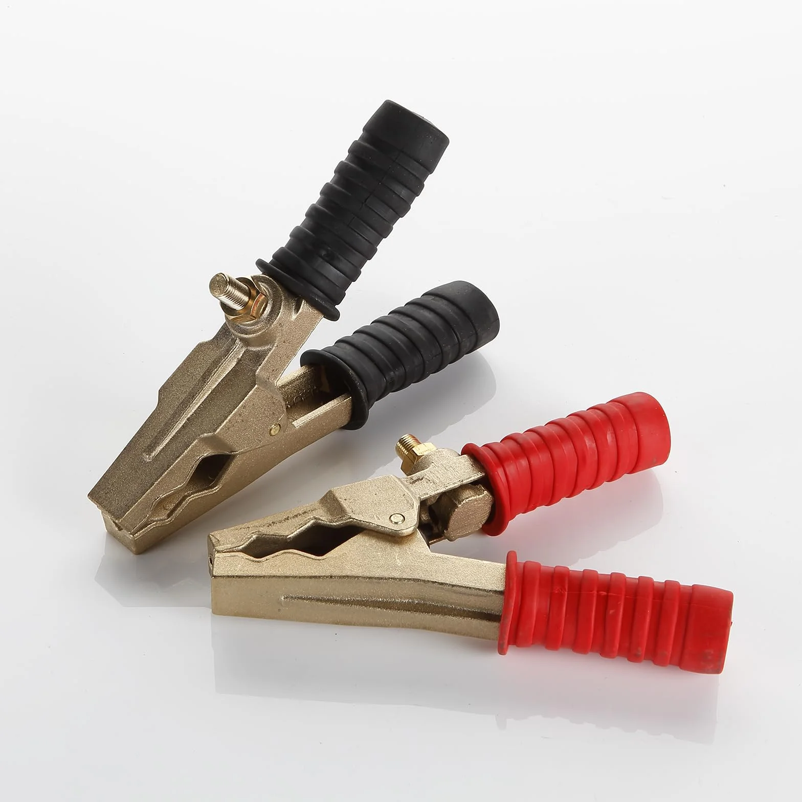 Alyco - 2 Pinzas de Batería de Coche y Moto en Bronce | 16x10 cm | Soportan 800 A para Arranque y Carga Profesional, Mangos Aislados de PVC, Compatibles con Cables de 25-35 mm2