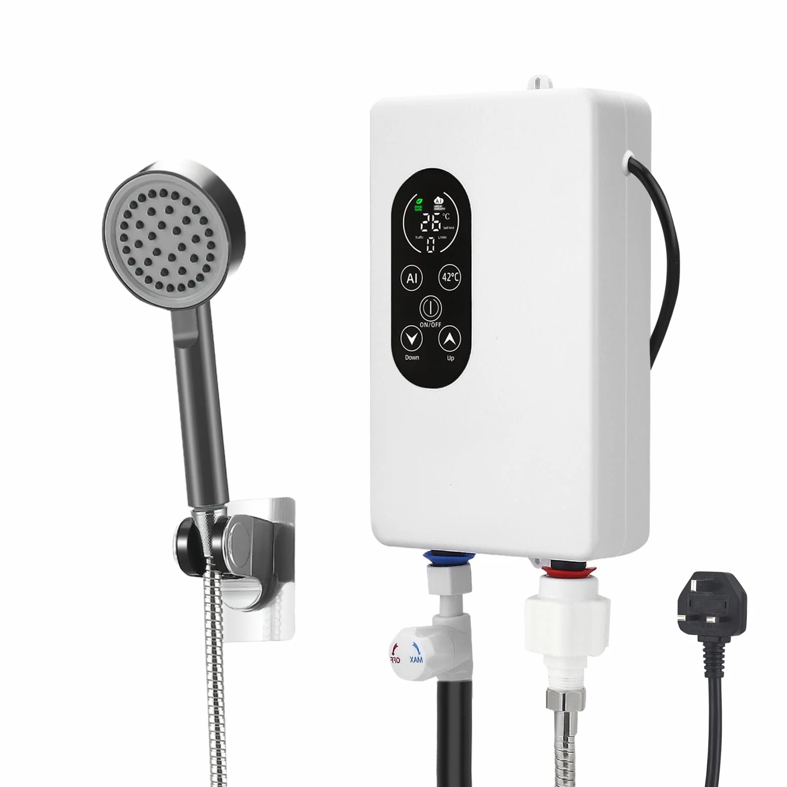 Calentador de agua eléctrico de paso, 5500 W, 220 V, indicador de temperatura, unidad integrada, control inteligente, mini calentador de agua, adecuado para duchas y baños