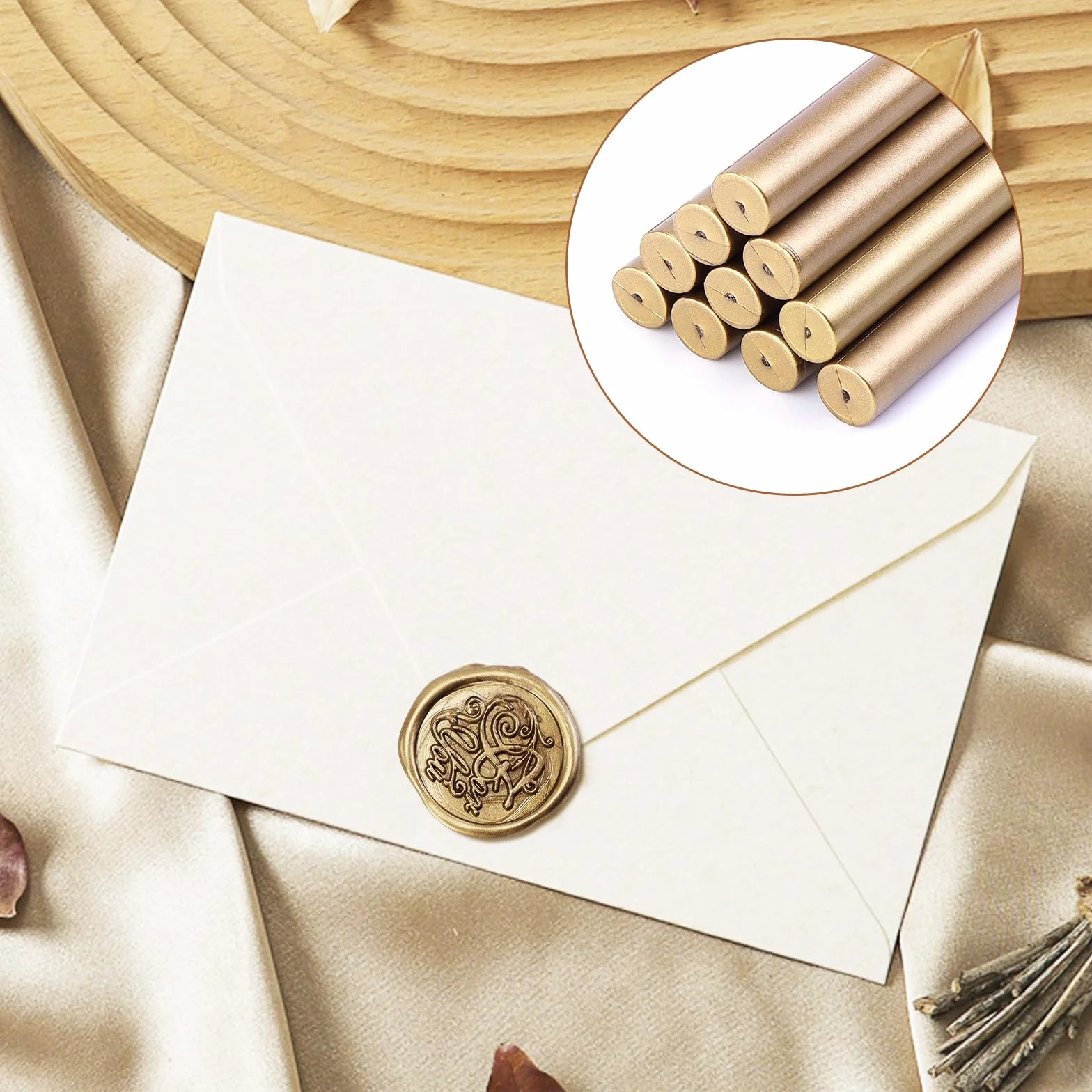 Barras de cera de sellado dorada 11 mm para pistola de pegamento, ideales para invitaciones de boda