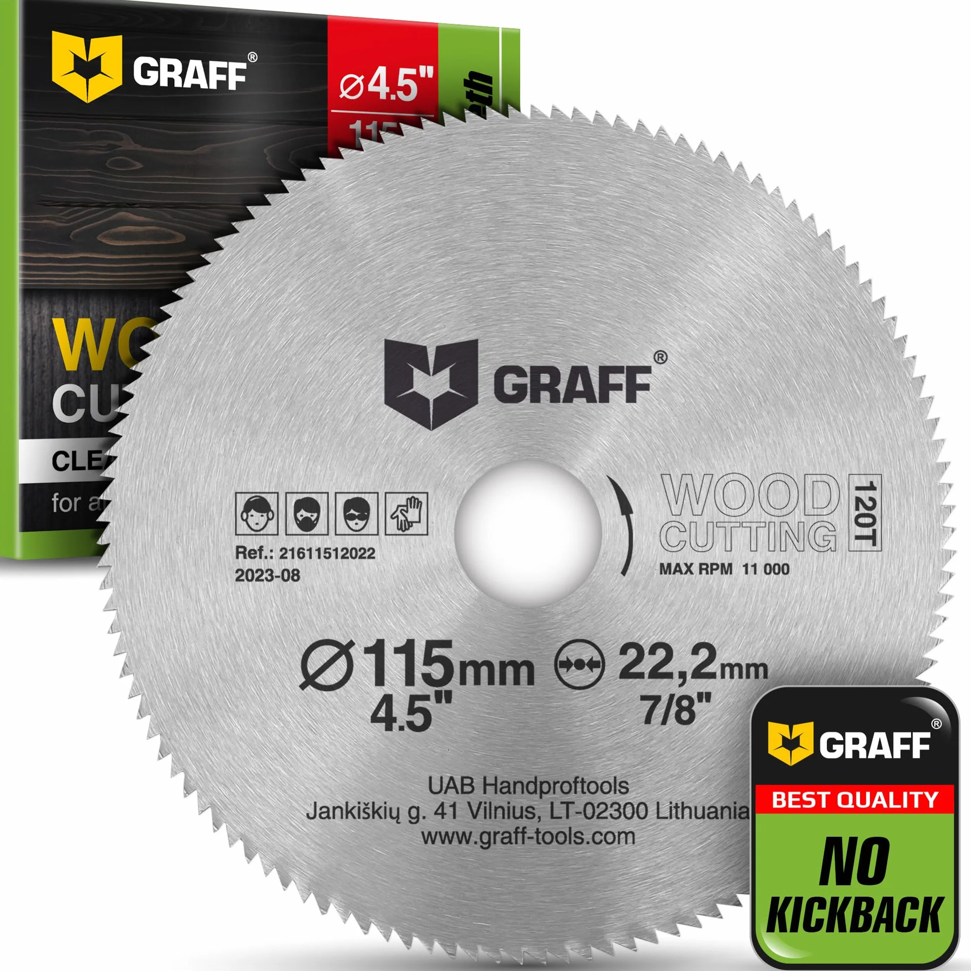 GRAFF Hoja de Sierra Profesional - Hoja de Sierra Circular de 115 mm para Madera, Madera Contrachapada, Plástico, Laminado, Paneles de yeso - Disco Sierra Circular Superfino de 2 mm