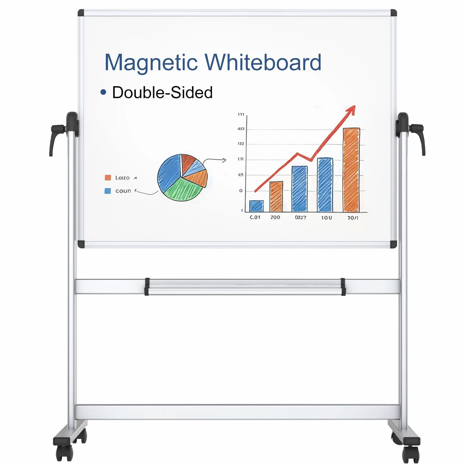 VIZ-PRO Pizarra blanca móvil magnética de doble cara 120x90 cm con ruedas marco de aluminio