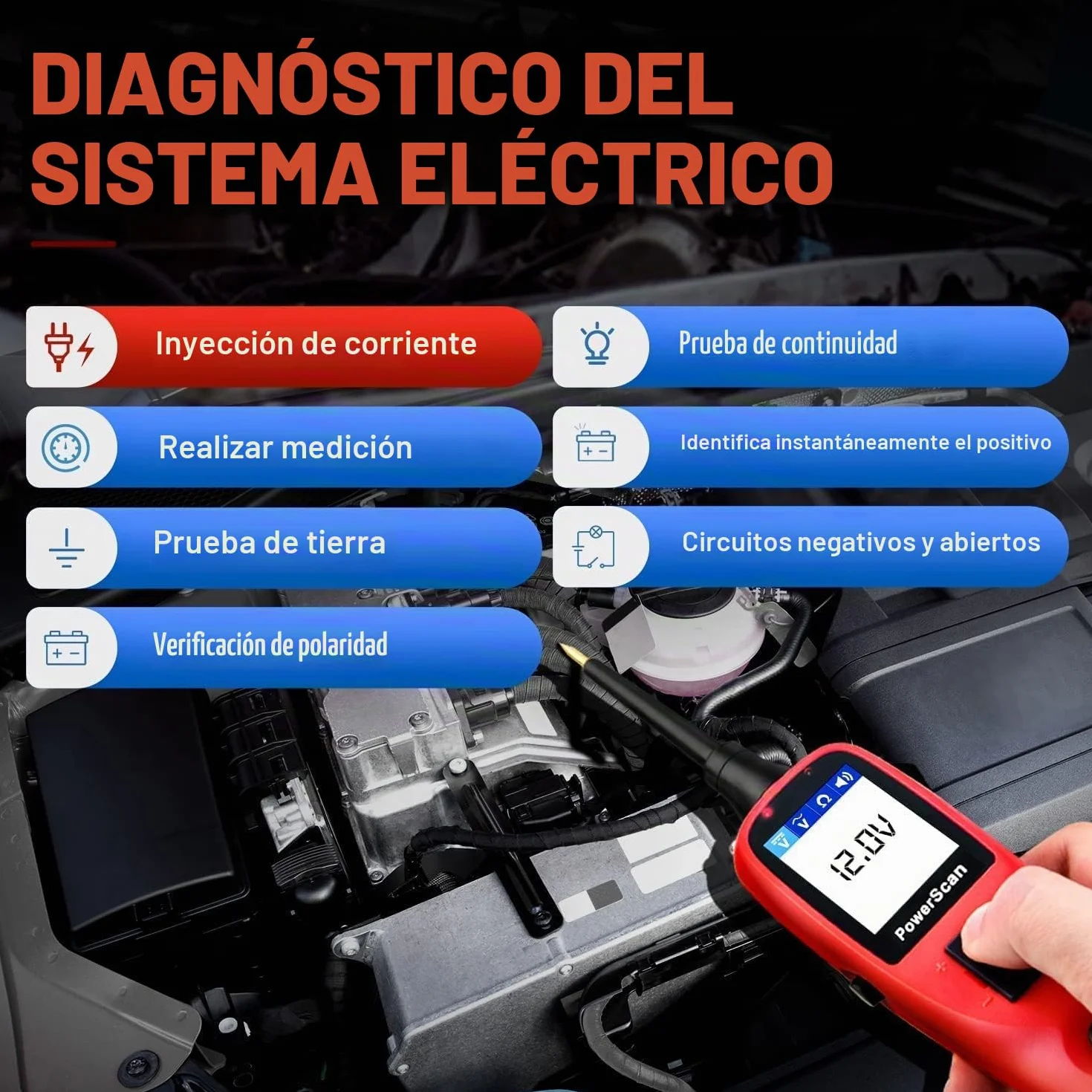 Autel PowerScan PS100 Kit Sonda Circuito, Herramienta Diagnóstico Sistema Eléctrico 12V 24V,Lectura Resistencia Corriente CA/CC, Activación Componente,Prueba Corto/Tierra/Continuidad/Remolque,6M Cable