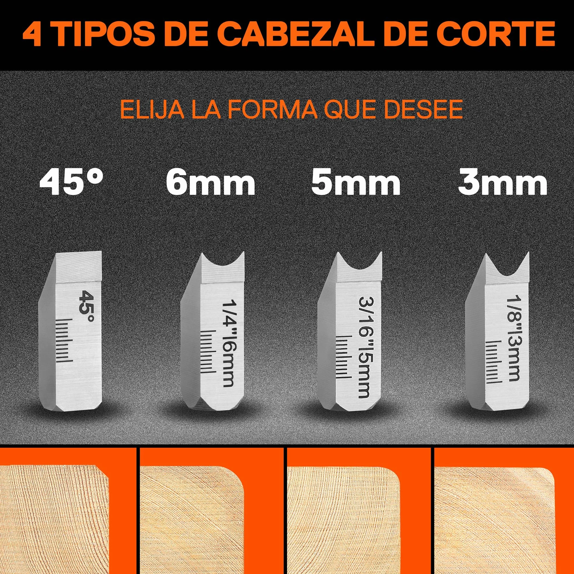 JORGENSEN Plano de chaflán para carpintería, herramienta de aplanamiento de esquinas de bordes para madera, cepilladora manual manual de 45° con 4 cabezales de corte para un recorte rápido de madera