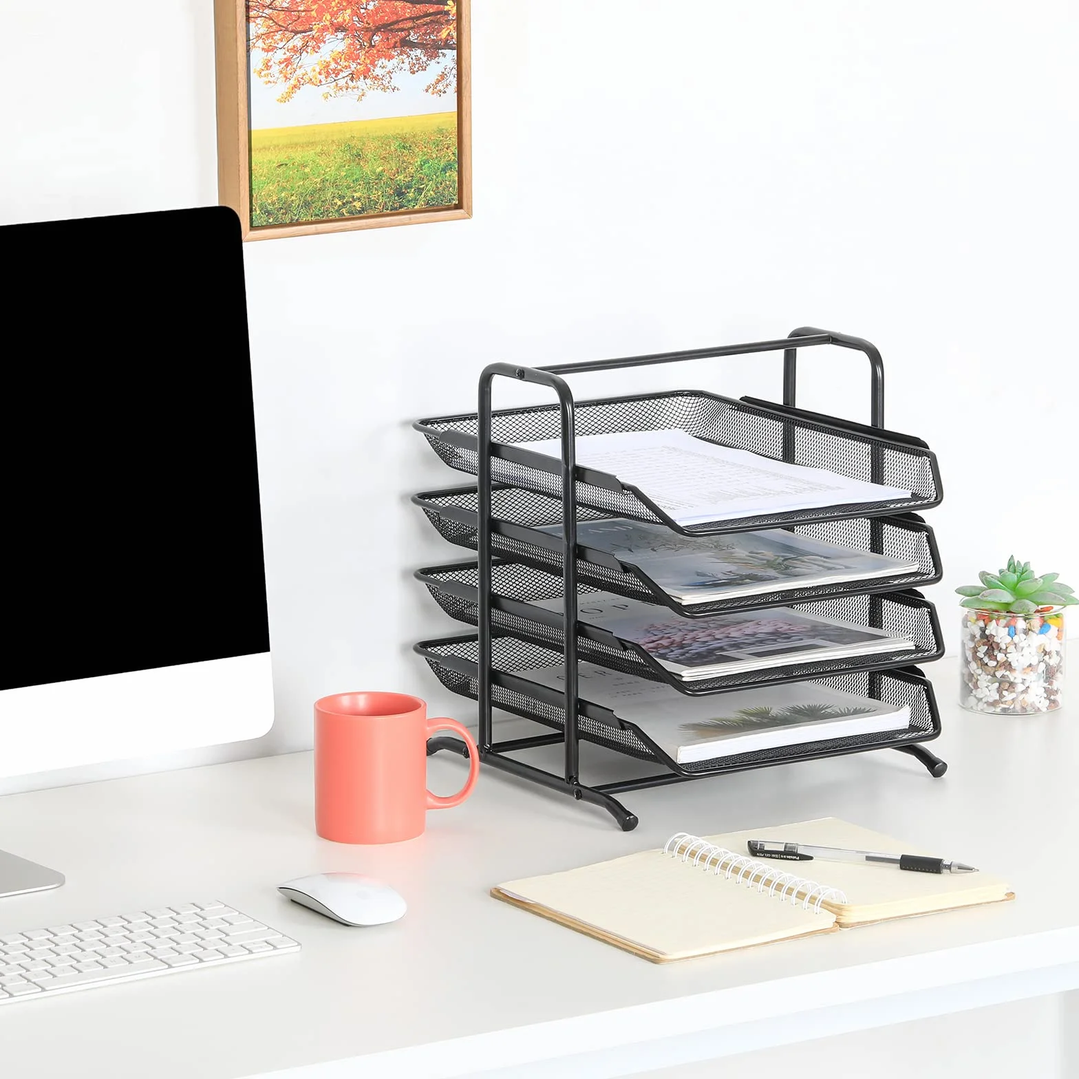 EasyPAG 4-poziomowy metalowy organizer biurkowy na dokumenty A4, czarny