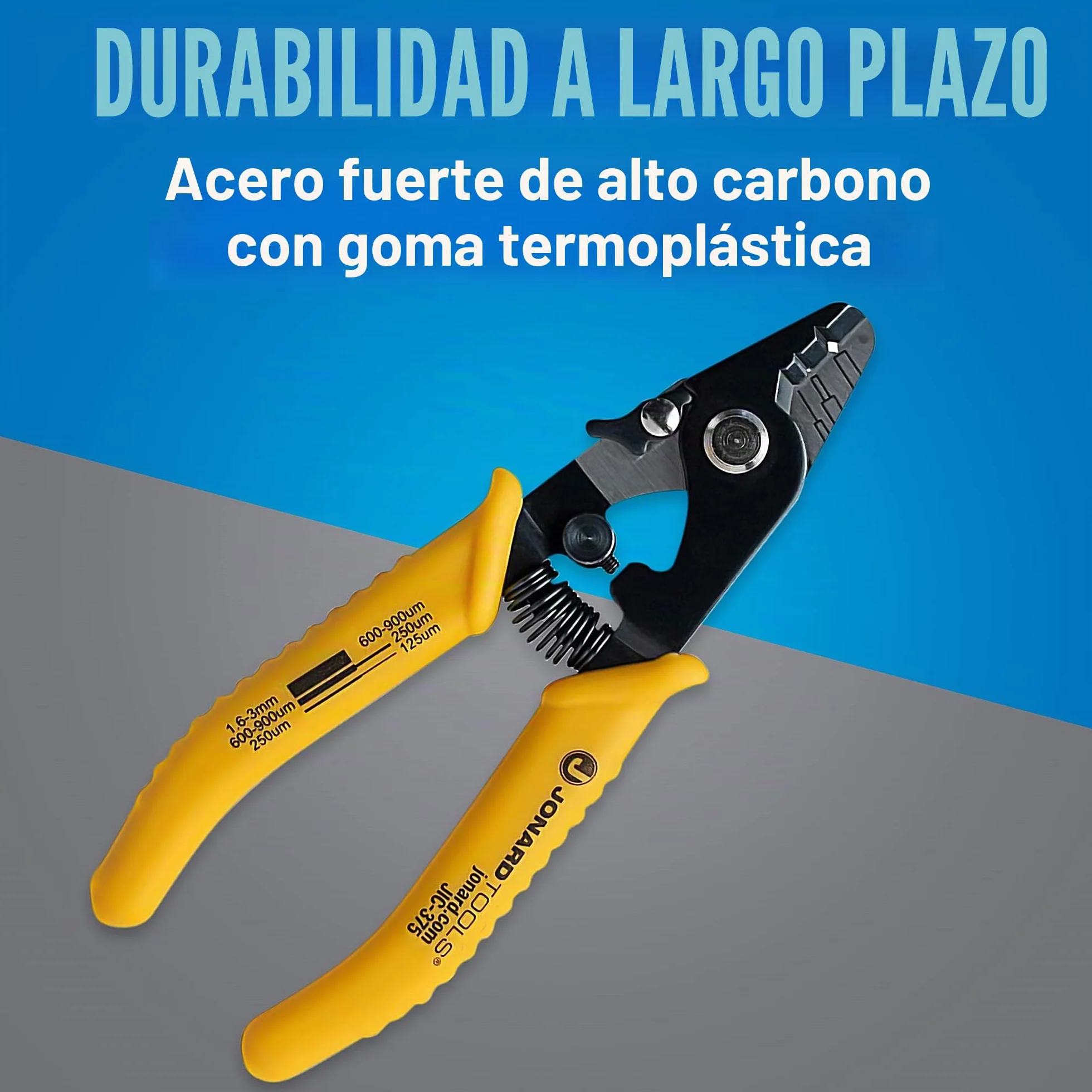 Pelacables de fibra óptica con tres agujeros JIC-375 de Jonard con mango de TPE, 15 cm de largo