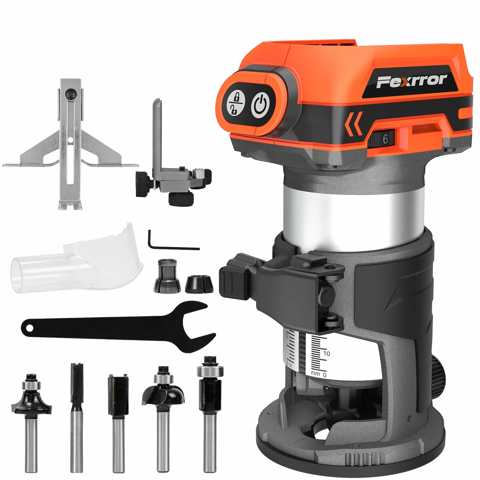 Fresadora de Madera Compatible con Makita 18V Batería, Fresadora de Mano con 6 Velocidades, Motor Sin Escobillas, 30000 RPM, 5 Piezas Fresas (Sin Batería)