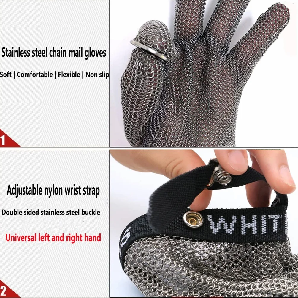 Guantes de Trabajo Anticorte Guantes de Trabajo de Seguridad de Metal Resistentes a Cortes, Guantes de protección Sastre Carpintero reparador con muñequera Ajustable (Size : A Pack of One/S)