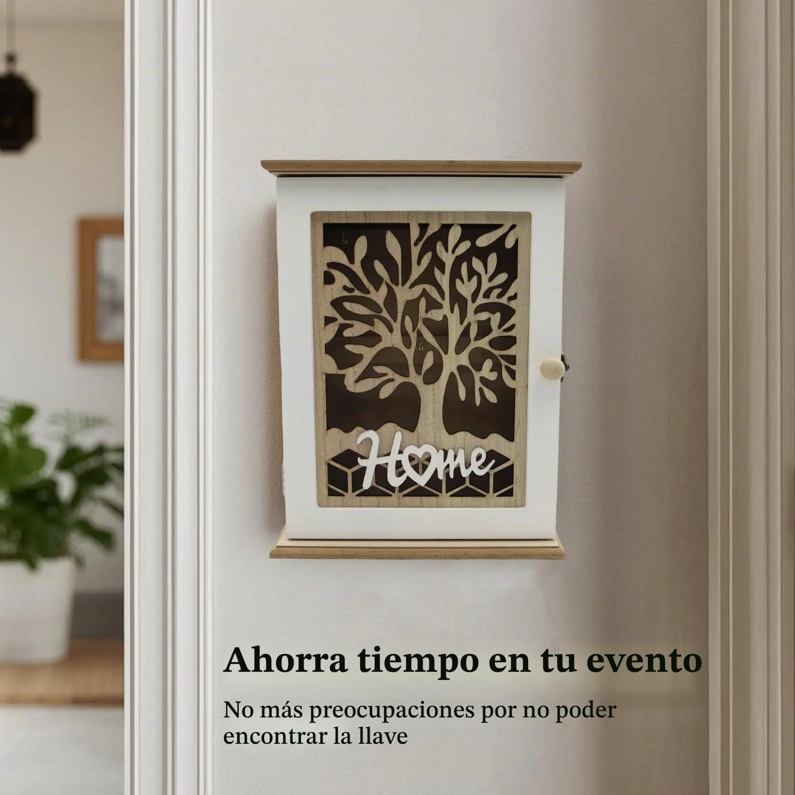 1 Pieza Caja de Madera para Llaves,Caja de Llaves Madera Decorativa,Armario Llaves con 6 Ganchos,Diseño Hueco Retro Decuada para Colocar en Puertas Garajes Oficinas (28,5x22x7cm)