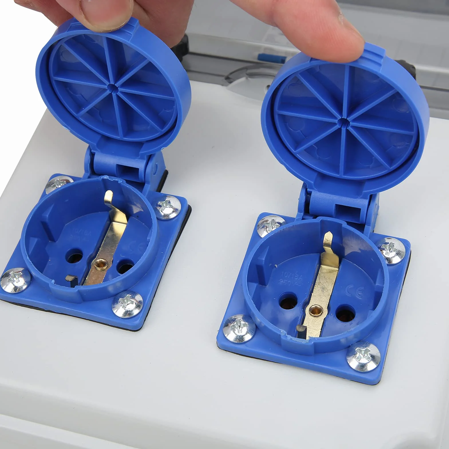 Distribuidor de pared de 2 posiciones, 16 A 220 – 250 V, distribuidor de corriente de construcción, distribuidor de corriente para montaje en pared, IP65 (enchufe de la UE)