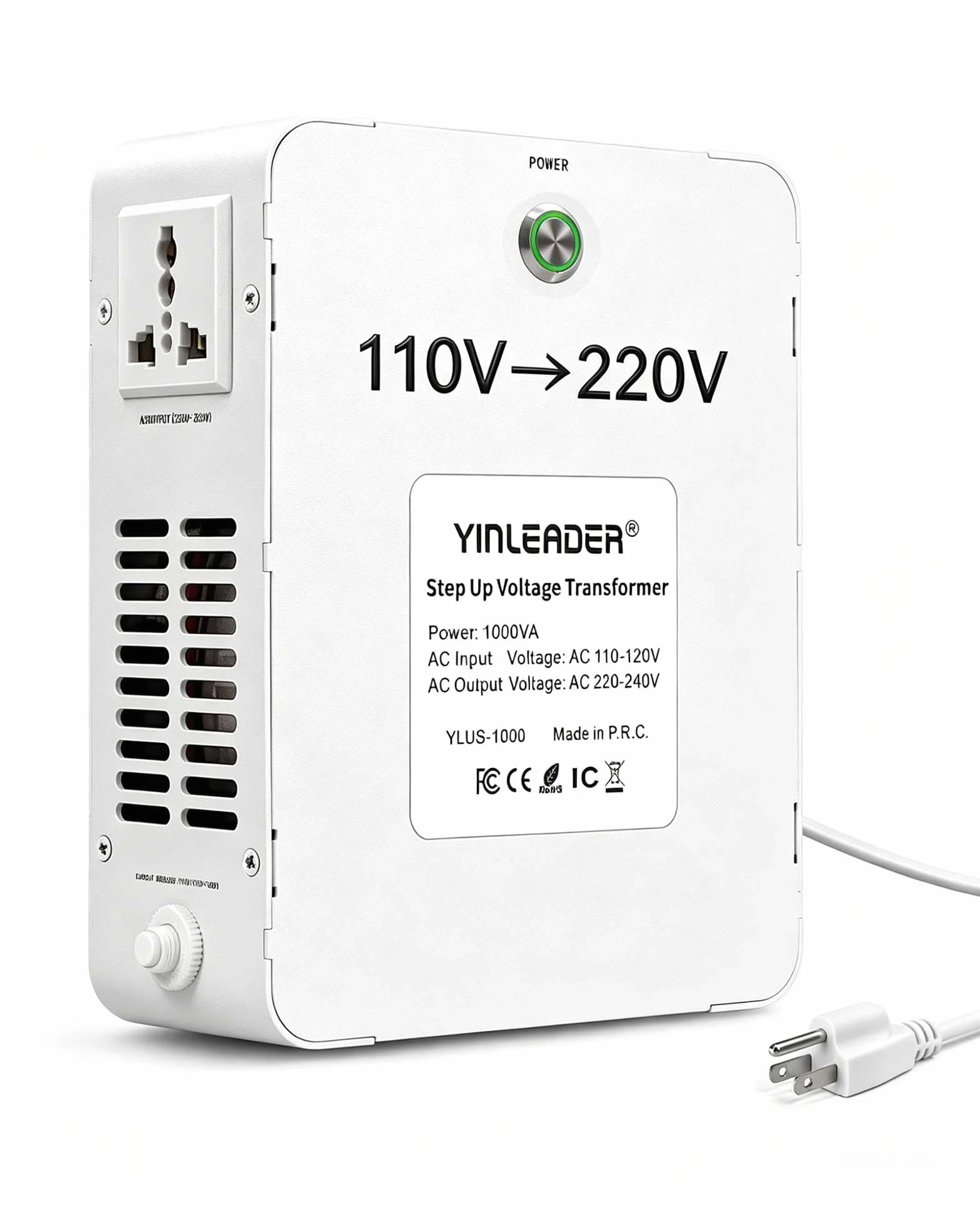 Yinleader Convertidor de voltaje de 110 V a 220 V transformador elevador para usar electrodomésticos pequeños europeos asiáticos de 220/230/240 voltios en Estados Unidos (1000 W)
