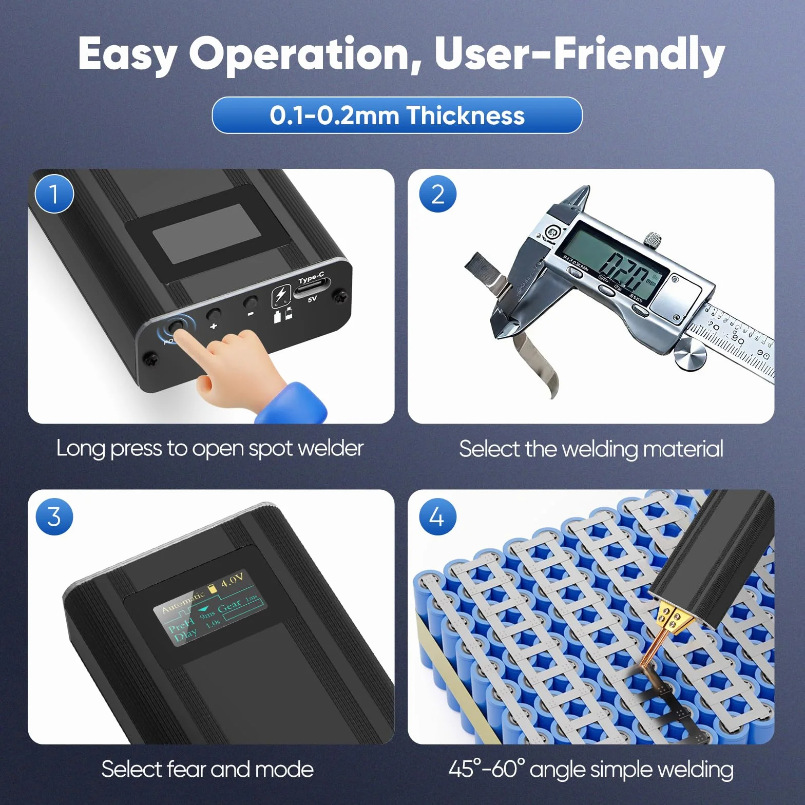 Soldador por puntos a batería 2 en 1 con modos automático & manual, Soldador de Puntocon con Batería 5,0 Ah 1-80 Niveles para Soldar Baterías