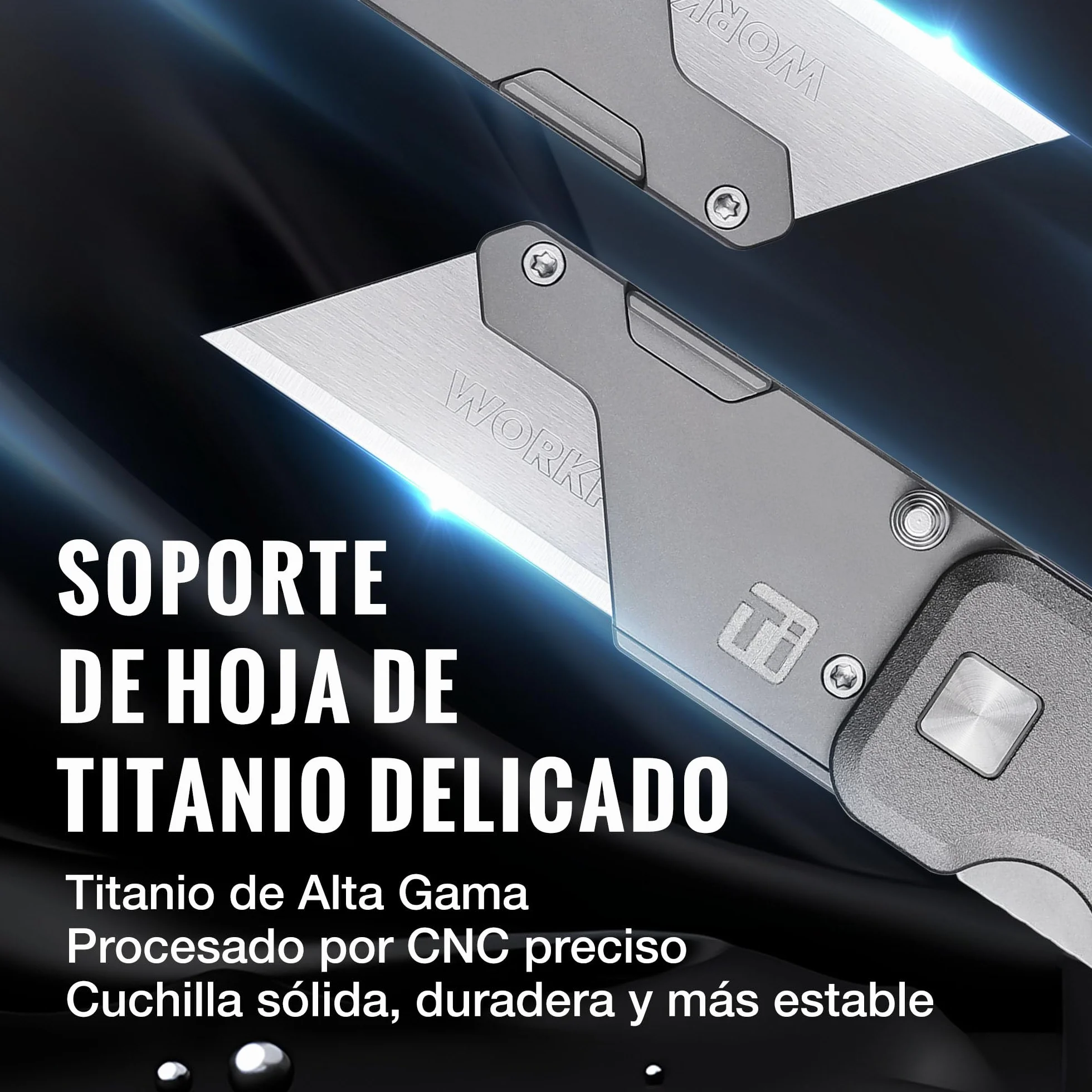 WORKPRO Cúter Plegable de Titanio CNC, Navaja Utilitaria Profesional con Mango de Aluminio Ligero, Incluye 10 Cuchillas Adicionales