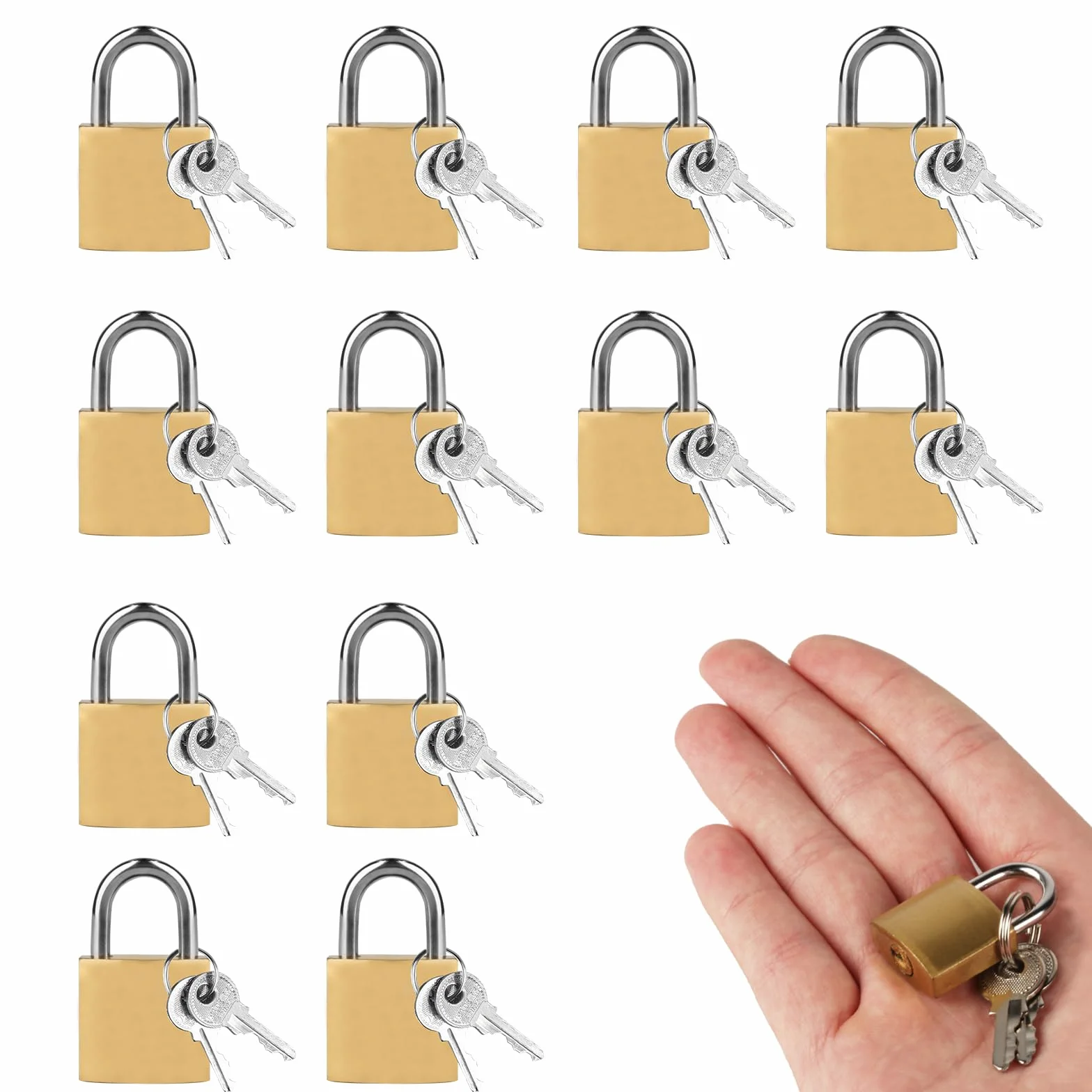 Candados de Seguridad con Llave, 12 Piezas, 20mm, Negro, Metal, para Taquillas, Gimnasio, Maletas, Armarios, Mochilas, Bicicletas, Puertas y Ventanas