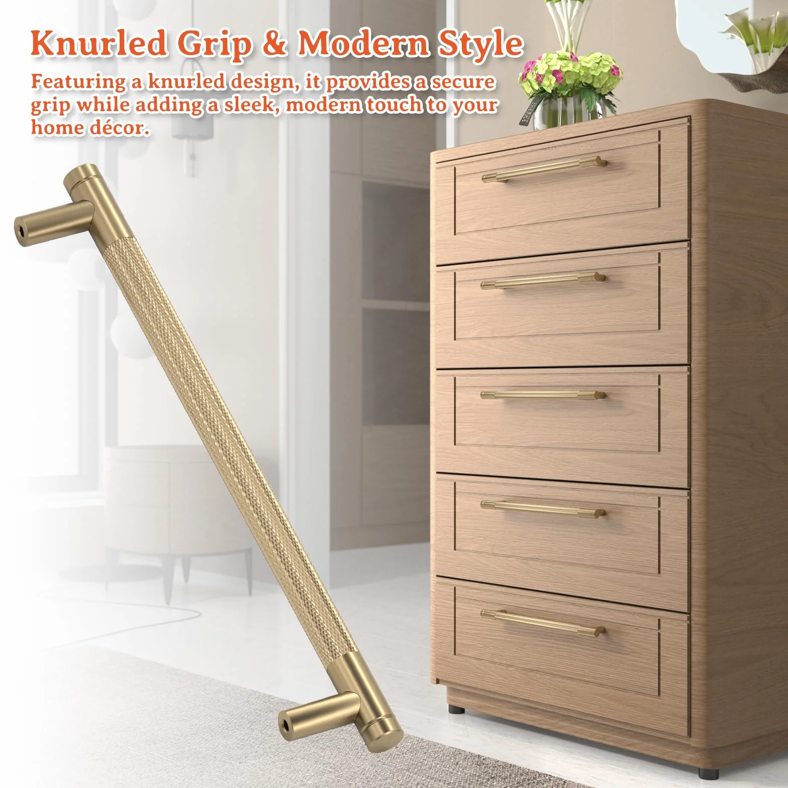 FURNIWARE 10 piezas de tiradores para armario Champagne Bronze, tiradores para puertas de armario 192mm de distancia entre ejes, manijas de muebles Gold estilizadas, tiradores modernos, manijas para