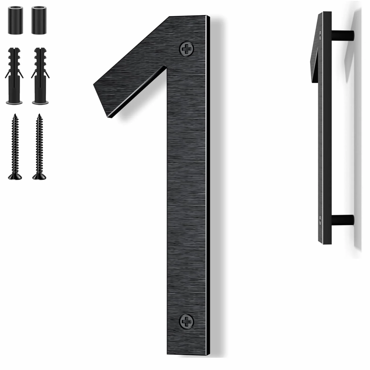 Número de casa exterior negro 20 cm – En aluminio macizo con acabado cepillado, instalación con tornillos y efecto flotante 3D – Para pared, fachada, valla, garaje (1)