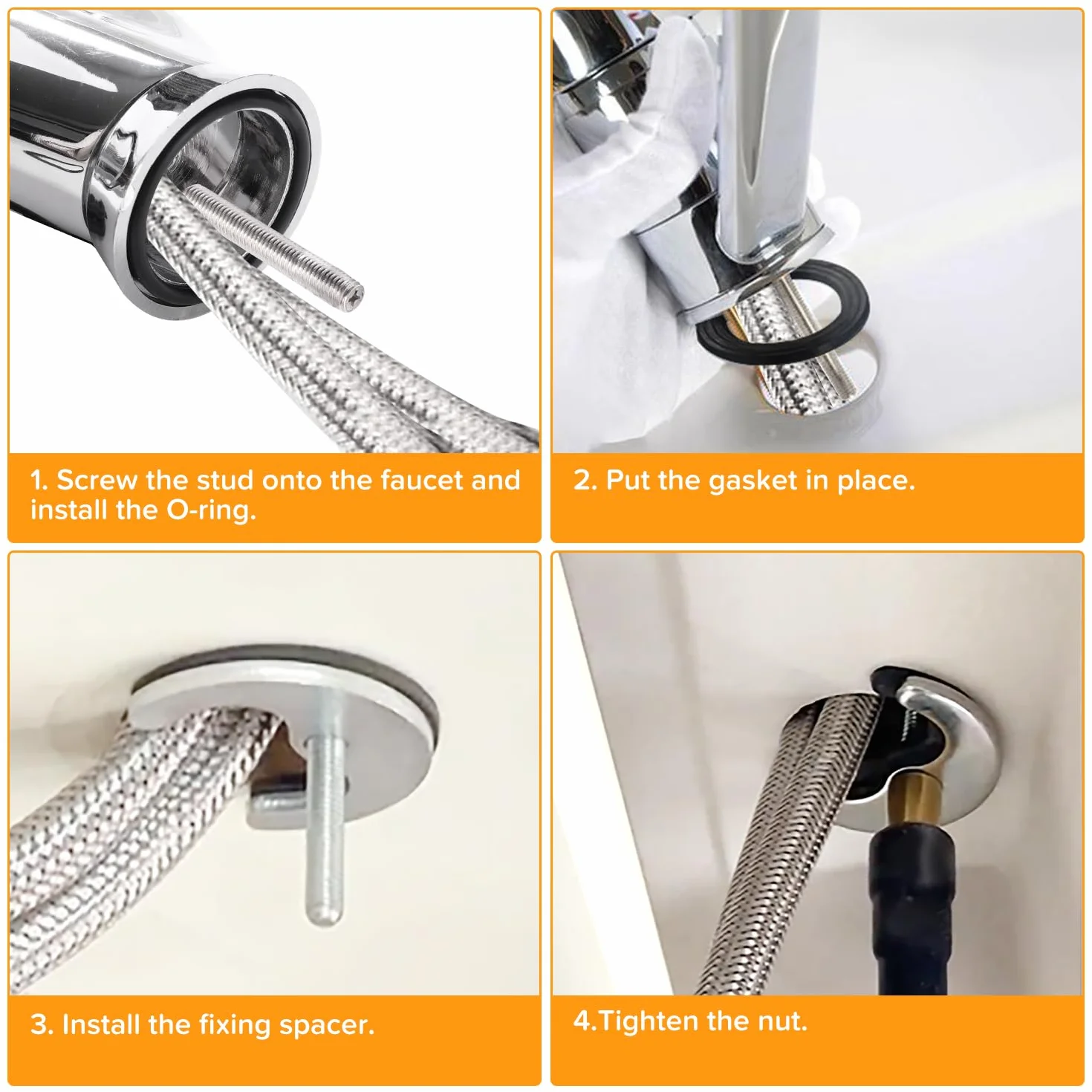 M8 Kit de Fijación de Grifo Monobloque, Fijación Grifo un Solo Orificio, con Llave Inglesa, para Cocina Baño Lavadero, Dorado