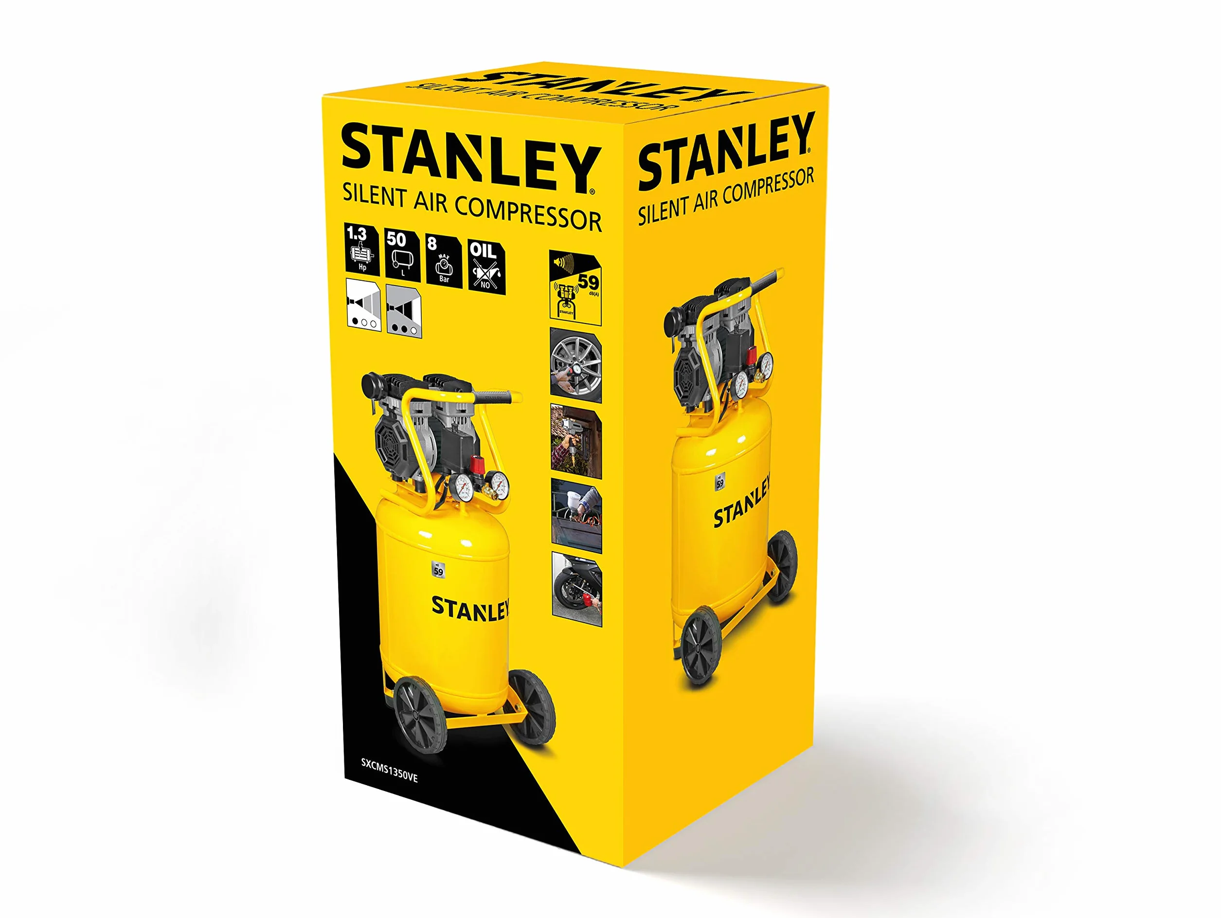 Stanley SXCMS1350VE Compresor Muy silencioso, 50 litros, Amarillo