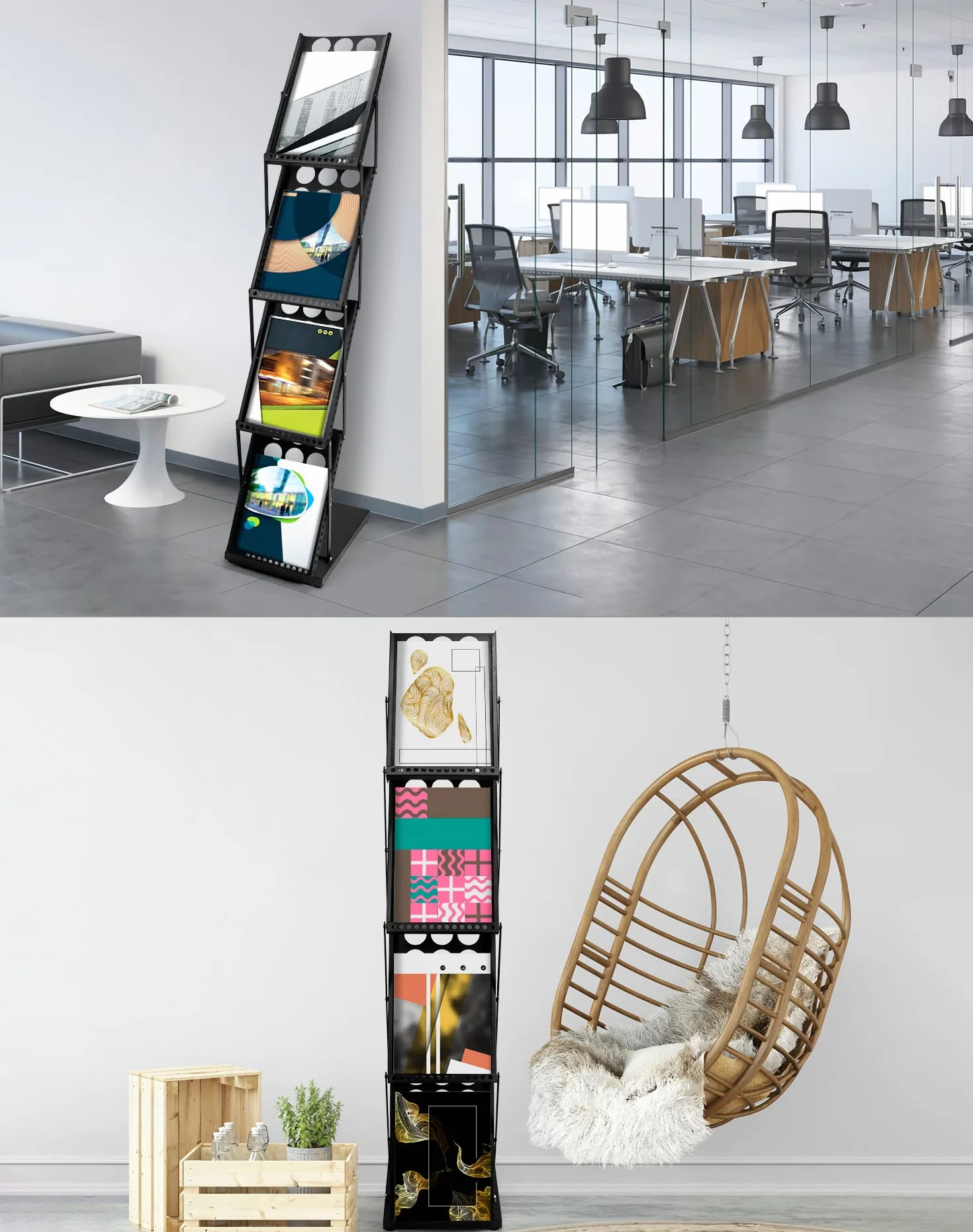 QWORK Expositor De Revistas A4 Plegable Negro