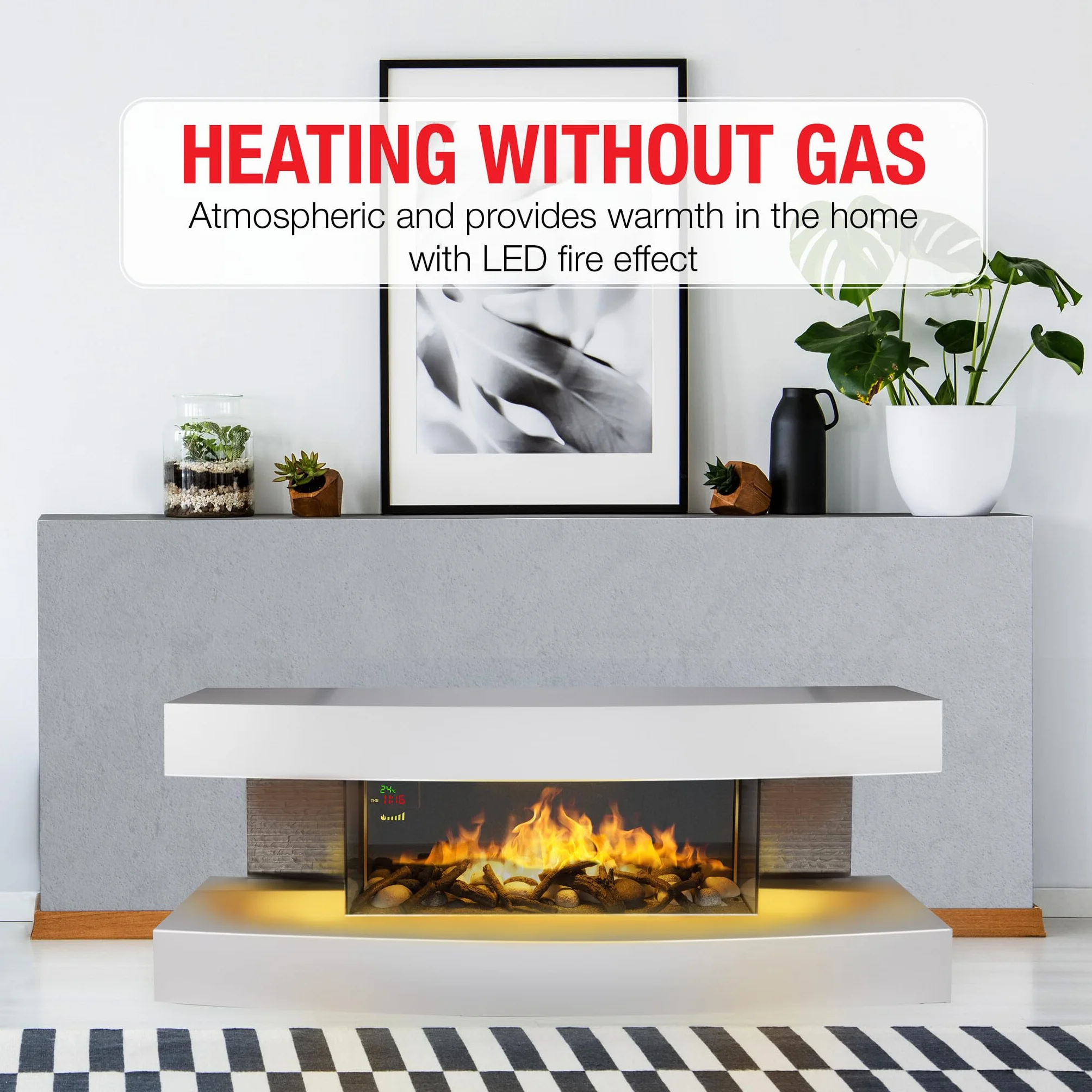 Chimenea Eléctrica Montreal 2000W Blanco con Calefacción, Mando a Distancia y Temporizador
