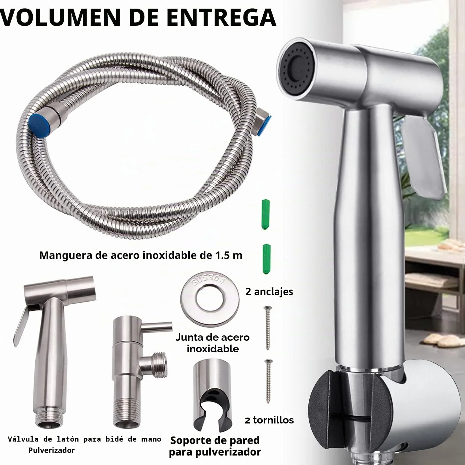 LOSCHEN Pulverizador de Bidé Para Inodoro, Pulverizador de Mano de Acero Inoxidable Para WC, Grifos de Bidé Shattaf Pulverizador