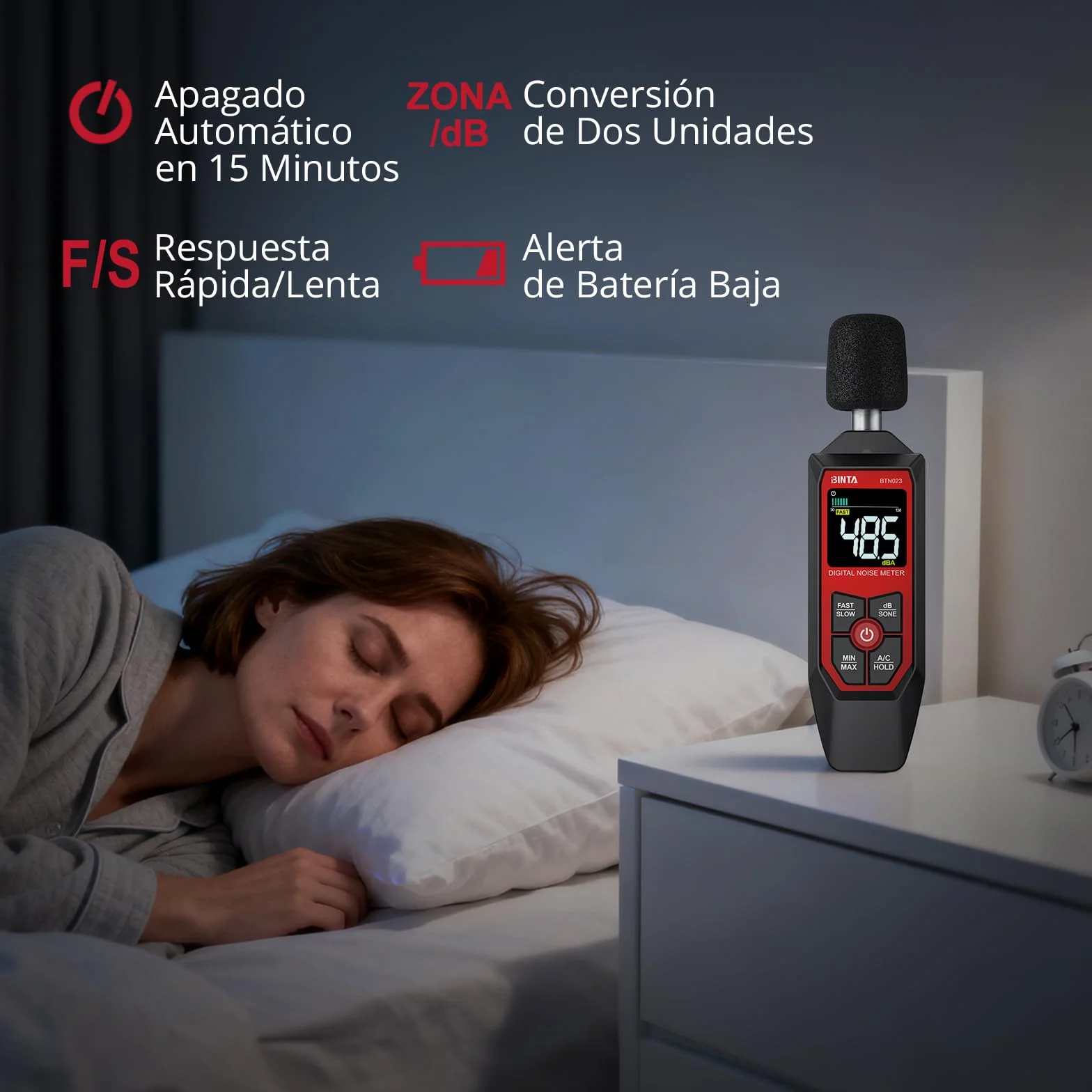 BINTA Sonómetro Digital Decibelímetro 30-130dB Ponderación A/C Max/Min dB/SONE