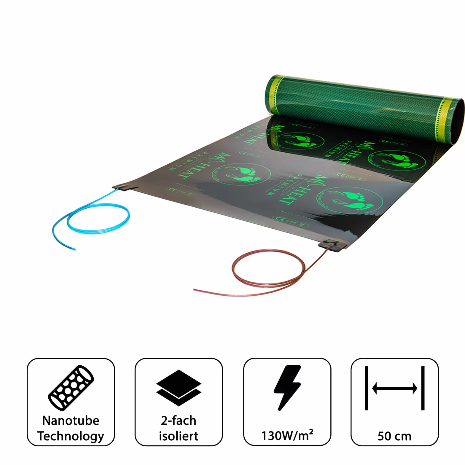Lámina de calefacción infrarroja Premium 130W/m2 50cm de ancho 1,0m de largo