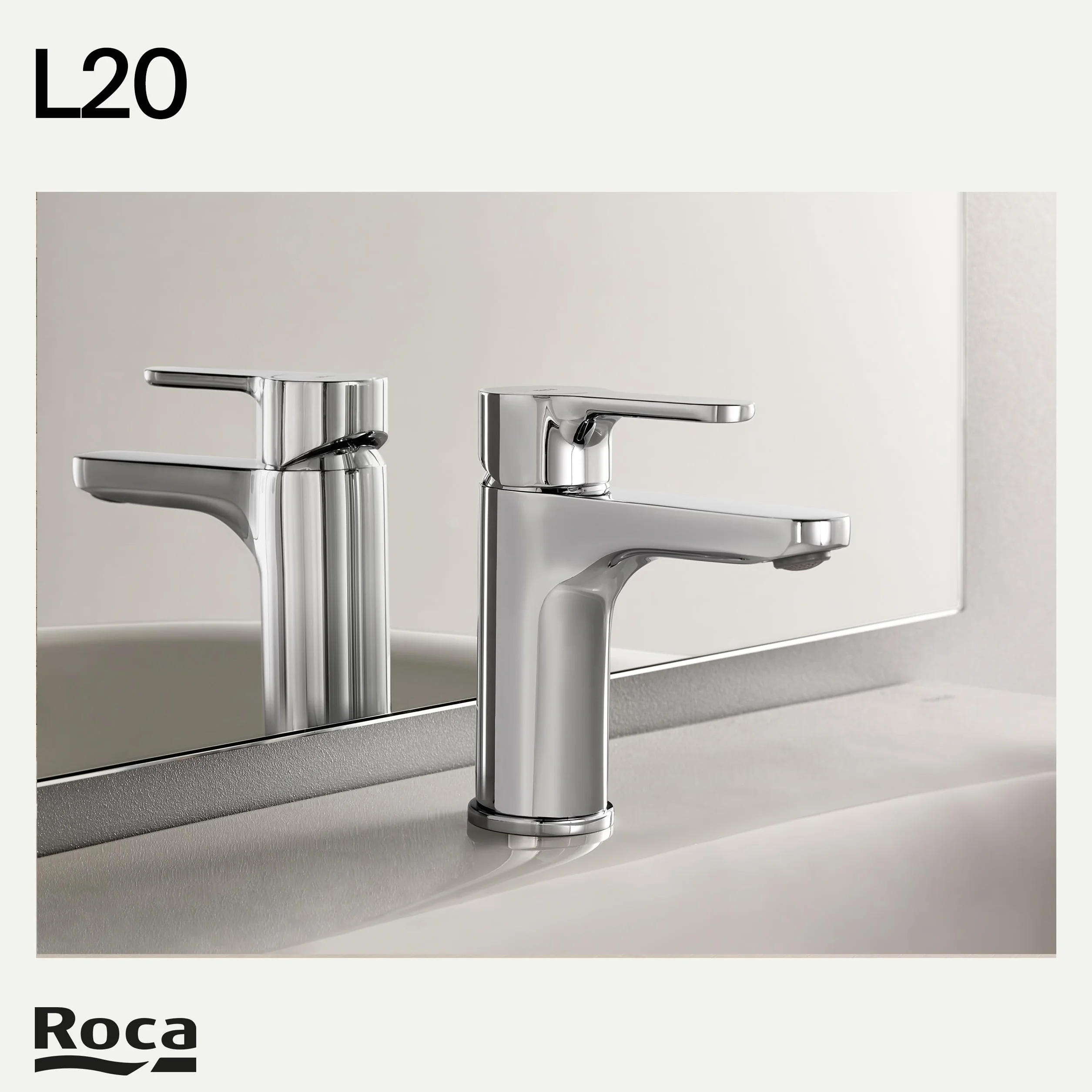Roca L20 Grifería para lavabo con tecnología Cold Start, grifo monomando de repisa con enlaces de alimentación flexibles, mezclador para cuarto de baño de fácil instalación, cromado, A5A3K09C00