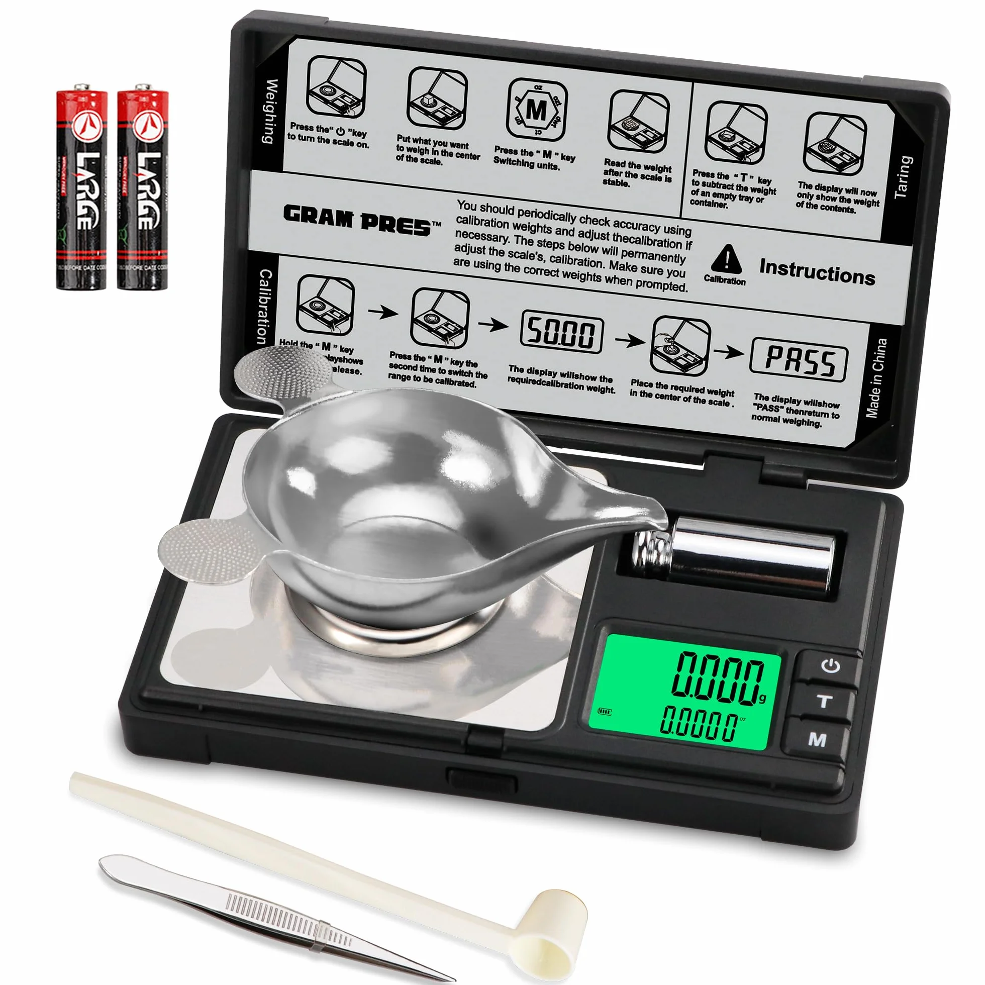 GRAM PRES Báscula Digital de Precisión 50g/0,001g Mini Bolsillo Magnesio Polvos Joyas