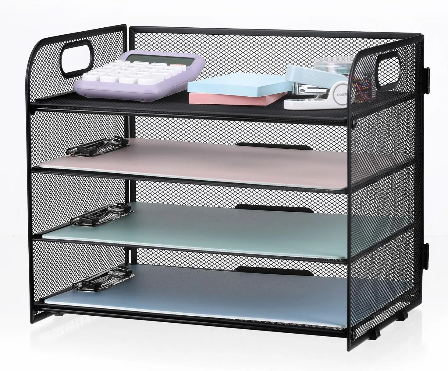 LATERN Bandeja de Malla Metálica 4 Niveles 32CM x 28CM x 24CM Organizador Extraíble para Archivadores