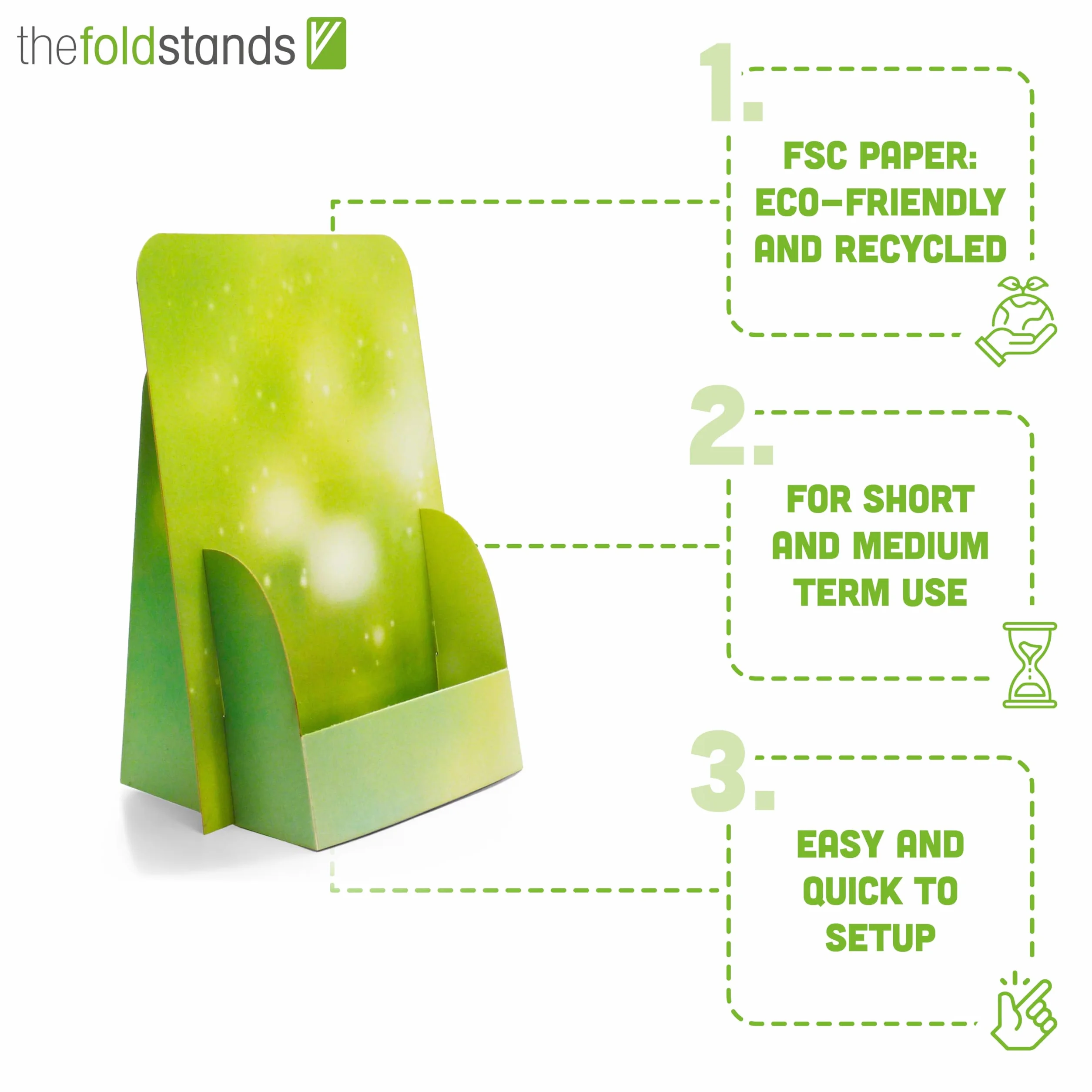Green Design Soportes Plegables para Folletos DIN A6 Flyer Vertical 14,8 x 21 cm Eco Cartón FSC