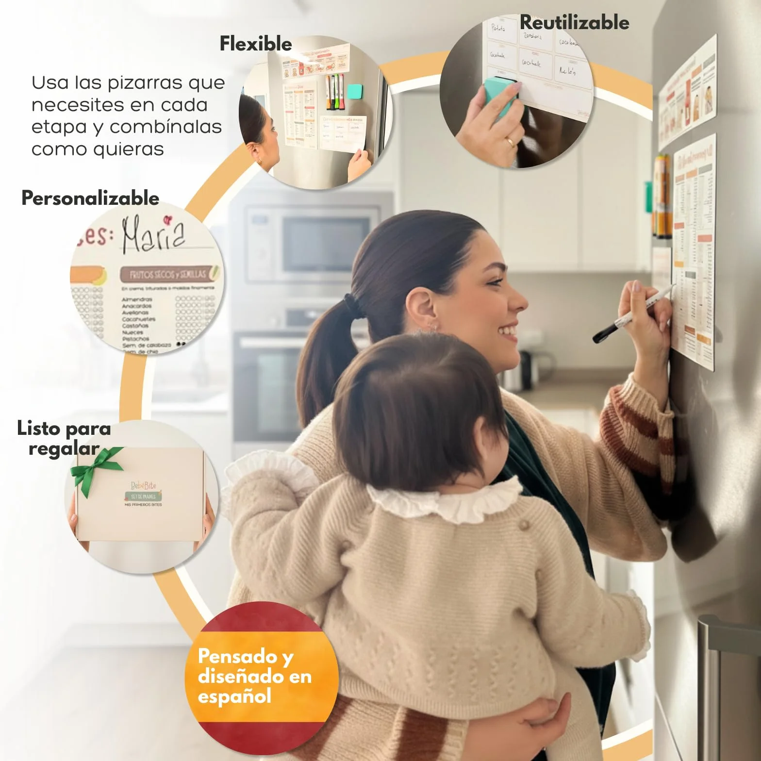 Bebébite Set de 5 Pizarras Magnéticas para Nevera Alimentación Complementaria BLW en Español